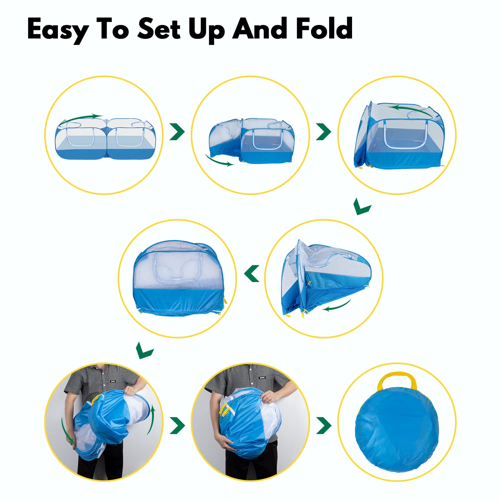 Small Animals Playpen With Detachable Bottom, Breathable Mesh Walls, Portable Indoor/Outdoor Pet Cage Tent For Rabbits, Puppies,