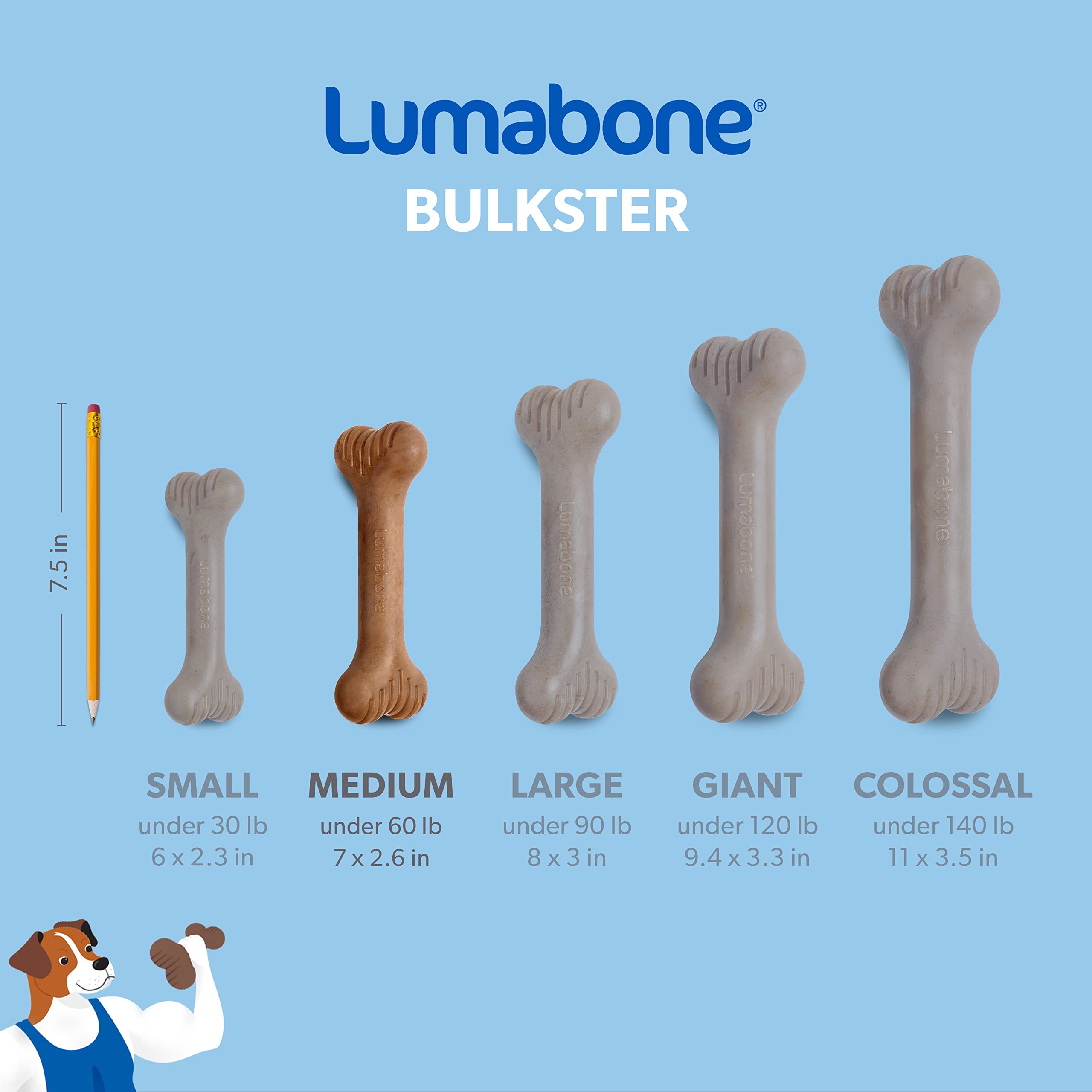 Lumabone Bulkster Durable Chew Toy For Aggressive Chewers, Dog Toys For Aggressive Chewers, Dog Toys, Real Bacon, Made In Usa, Medium