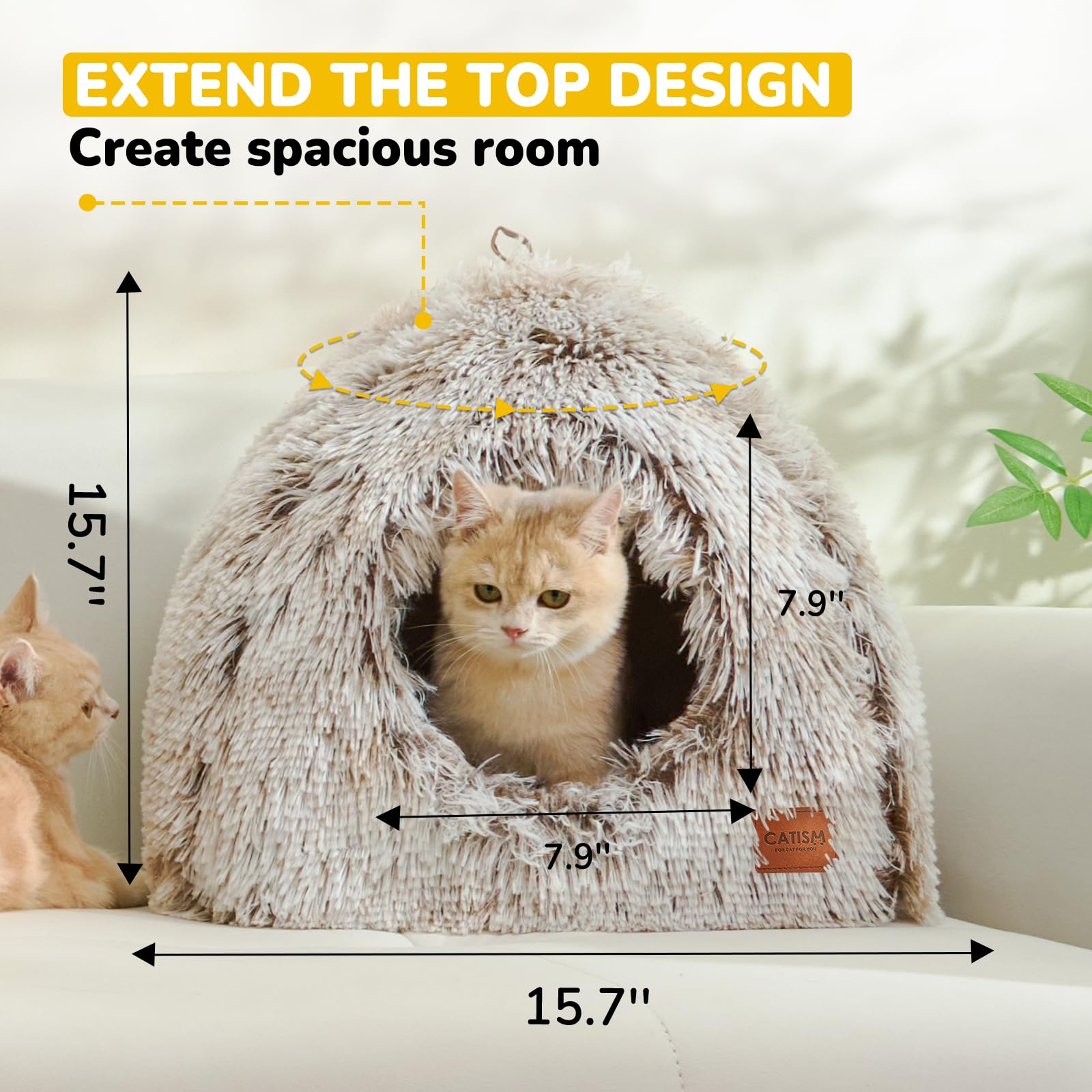 Catism Cat Bed, Cat Cave For Indoor Cats, Soft Cat Dome, Self-Warming 2 In 1 Foldable Pet Cat House With Washable Cushioned Pill