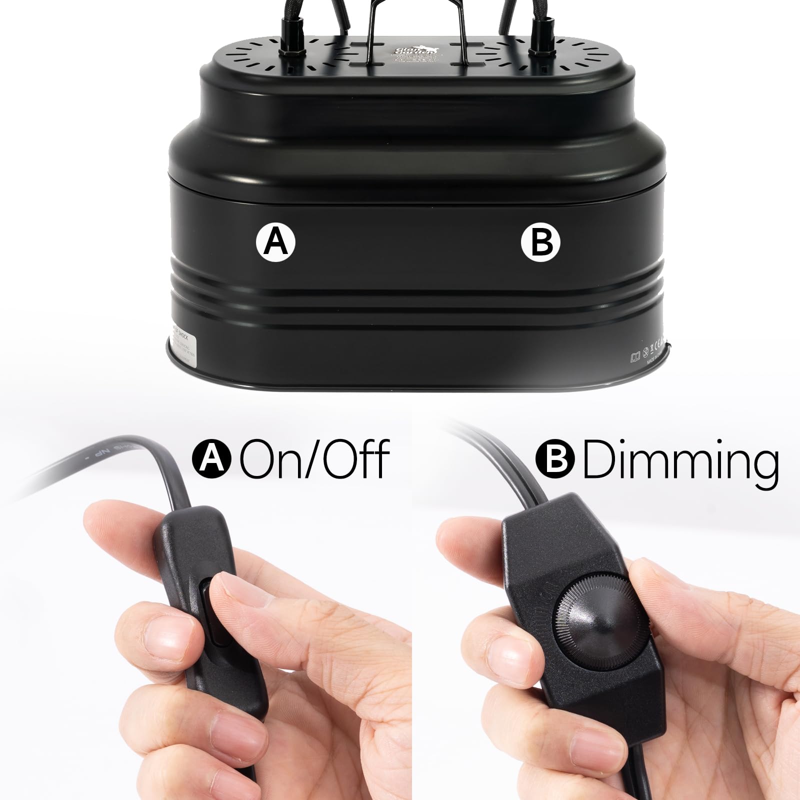 Giangarden Dual Reptile Light Fixture With 2 Different Switches, Deep Dome Reptile Heat Lamp Fixture Fit E26 Reptile Lamp, Uvb R