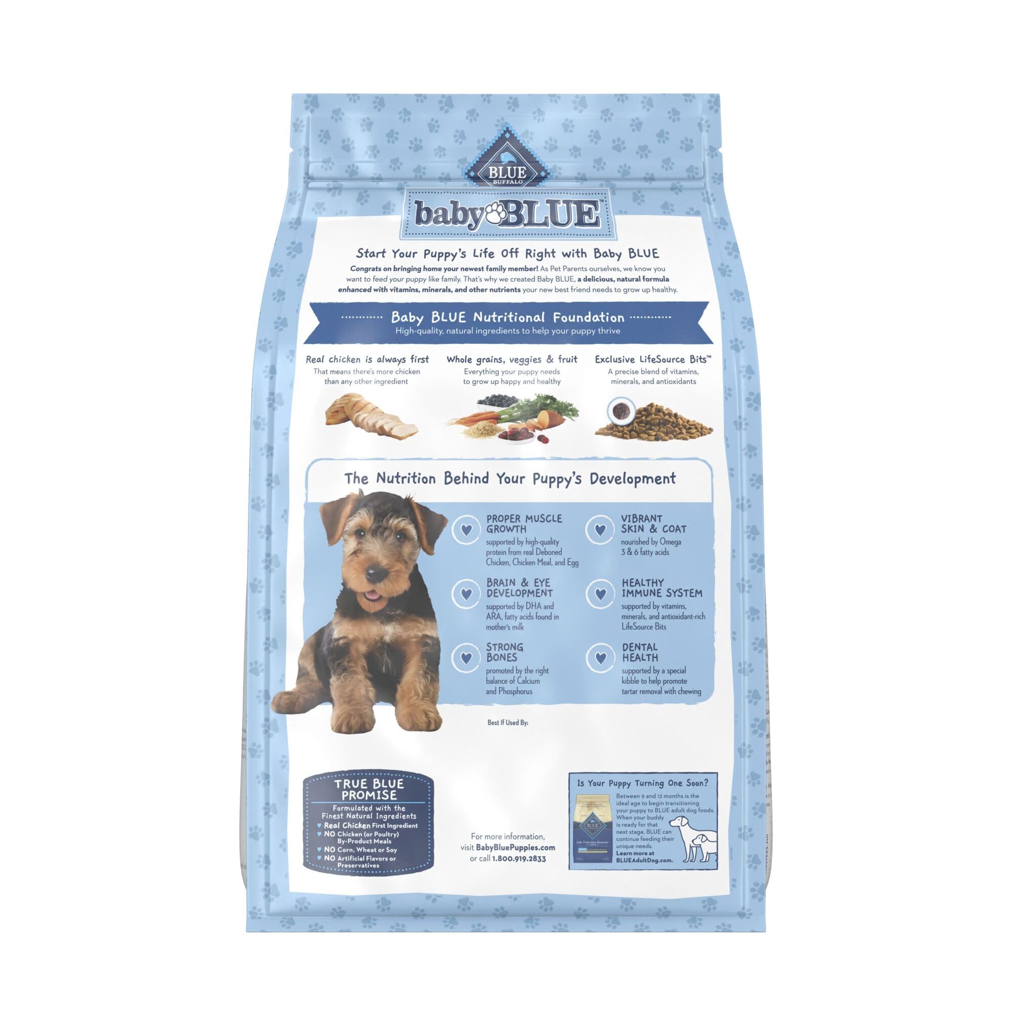 Blue Buffalo Baby Blue Natural Dry Food for Puppies, Healthy Growth Formula with DHA, Savory Chicken Recipe, 4-lb. Bag