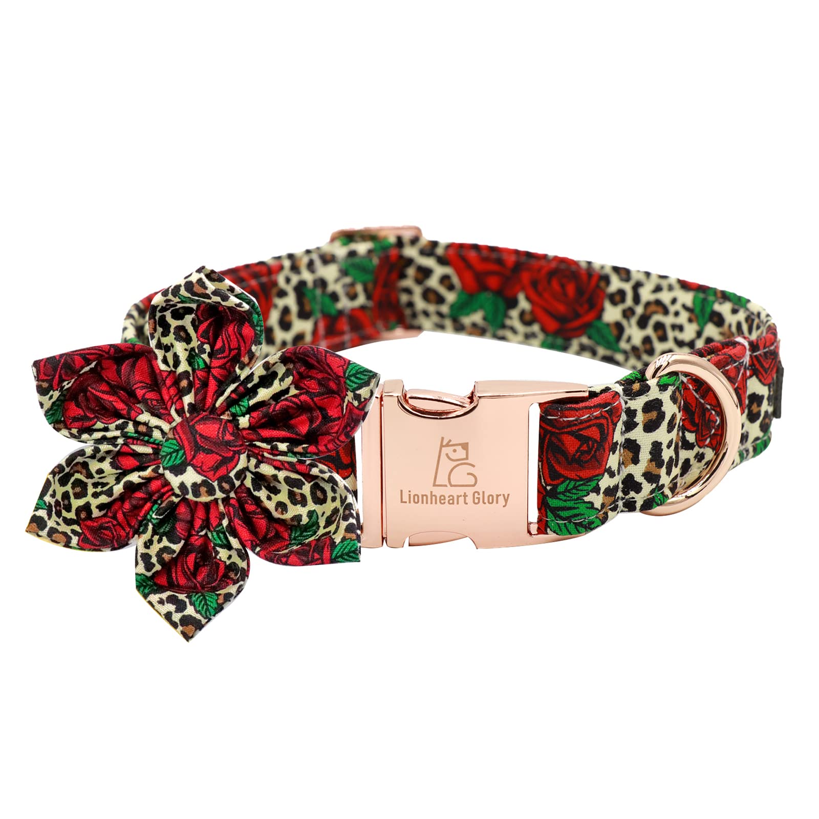 Lionheart Glory Dog Collar, Red Rose Dog Collar with Flower, Cute Floral Pattern Pet Collar Adjustable Dog Collar for X-Small Do