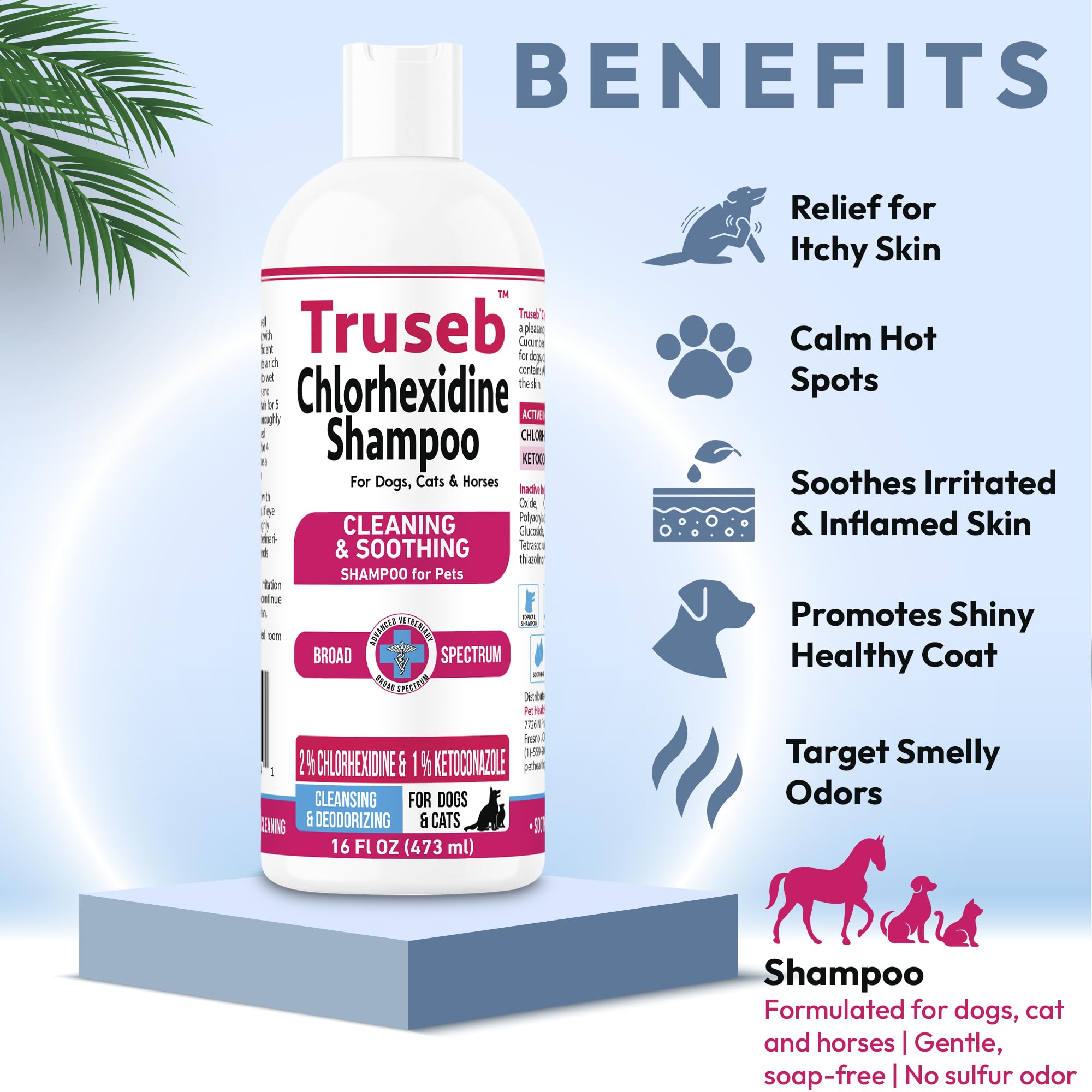 Truseb Topical Ketoconazole And Chlorhexidine Shampoo For Dogs, Cats, And Horses With Aloe - 16 Oz (Ketoconazole & Chlorhexidine