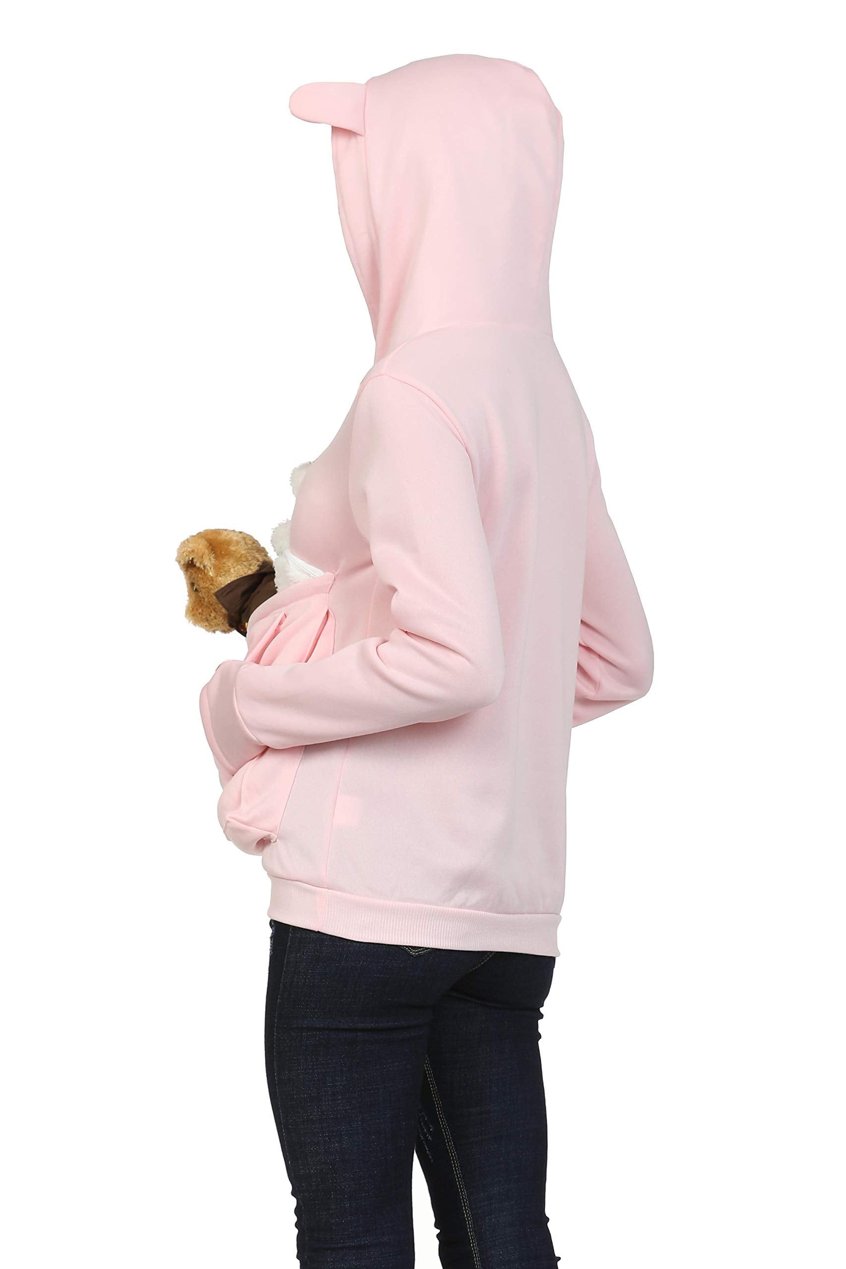 Womens Pet Carrier Sweater Dog Cat Pouch Hoodies Plus Size Tops Pink Xl
