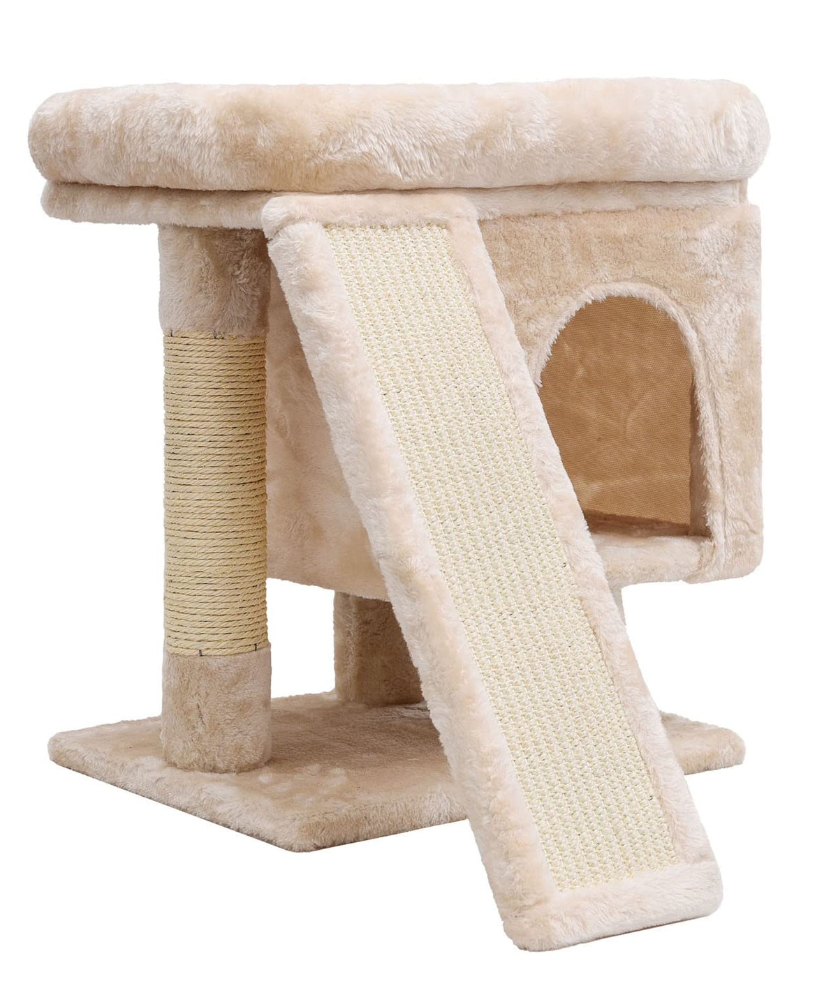 Syandlvy Small Cat Tree For Indoor Cats, Modern Activity Tower With Cave, Kittens Condo With Scratching Post And Board (Beige)