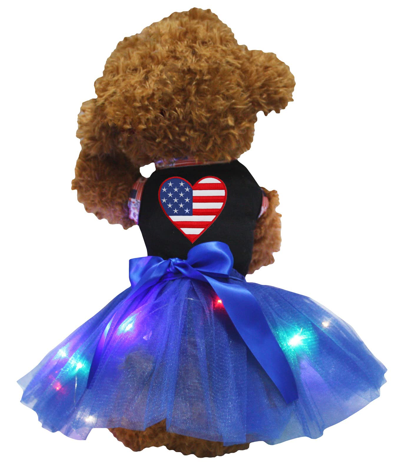 Petitebella Usa Heart Puppy Dog Dress (Black/Blue Led, Medium)