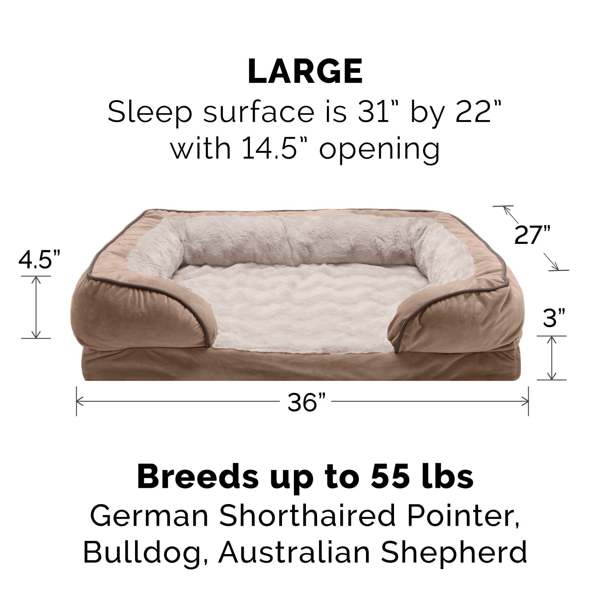 Furhaven Replacement Dog Bed Cover Perfect Comfort Plush & Velvet Waves Sofa-Style, Machine Washable - Brownstone, Large