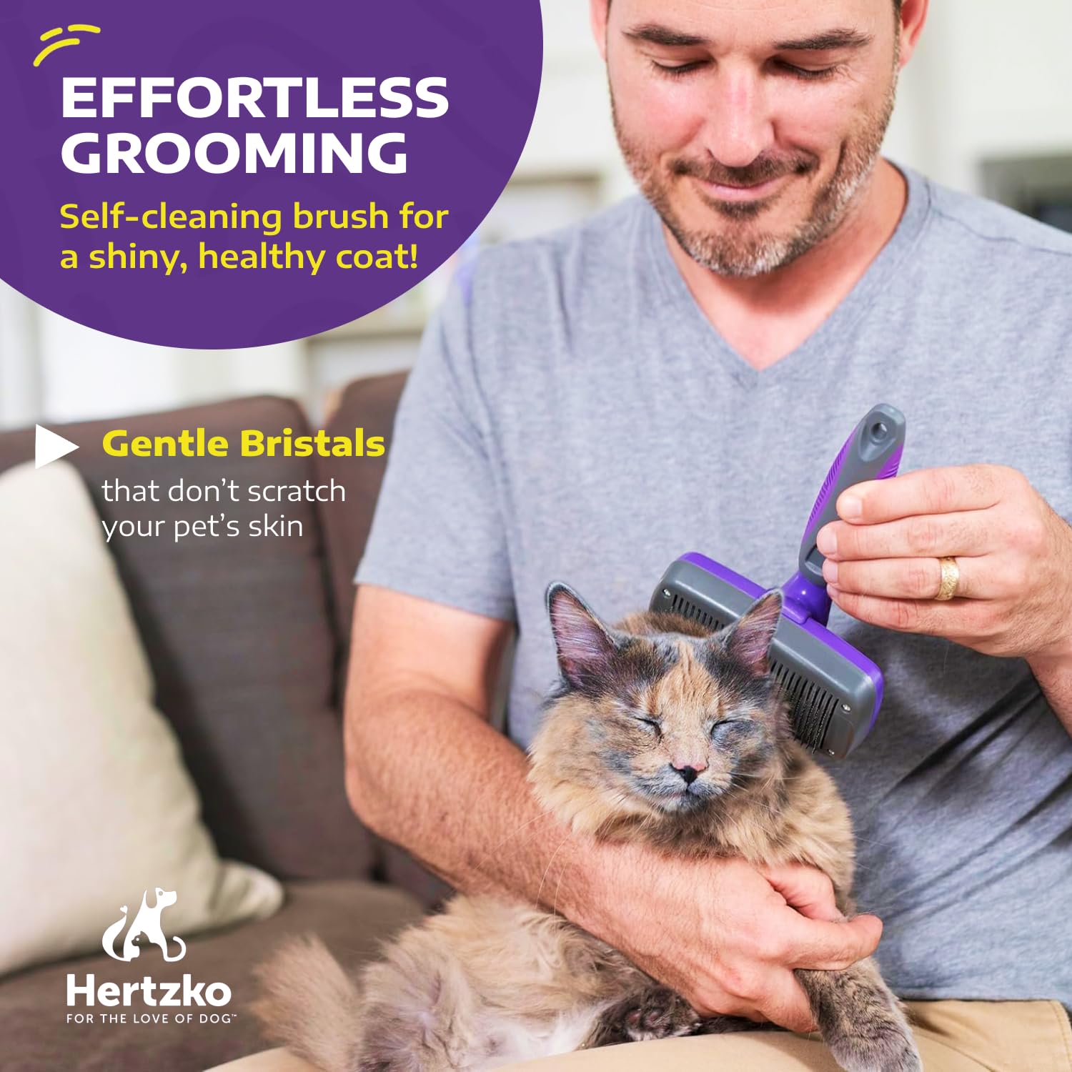 Hertko Dog & Cat Brush, Dog Brush For Shedding, Cat & Dog Grooming, Self Cleaning Slicker Brush For Pets, Grooming Brushes For L