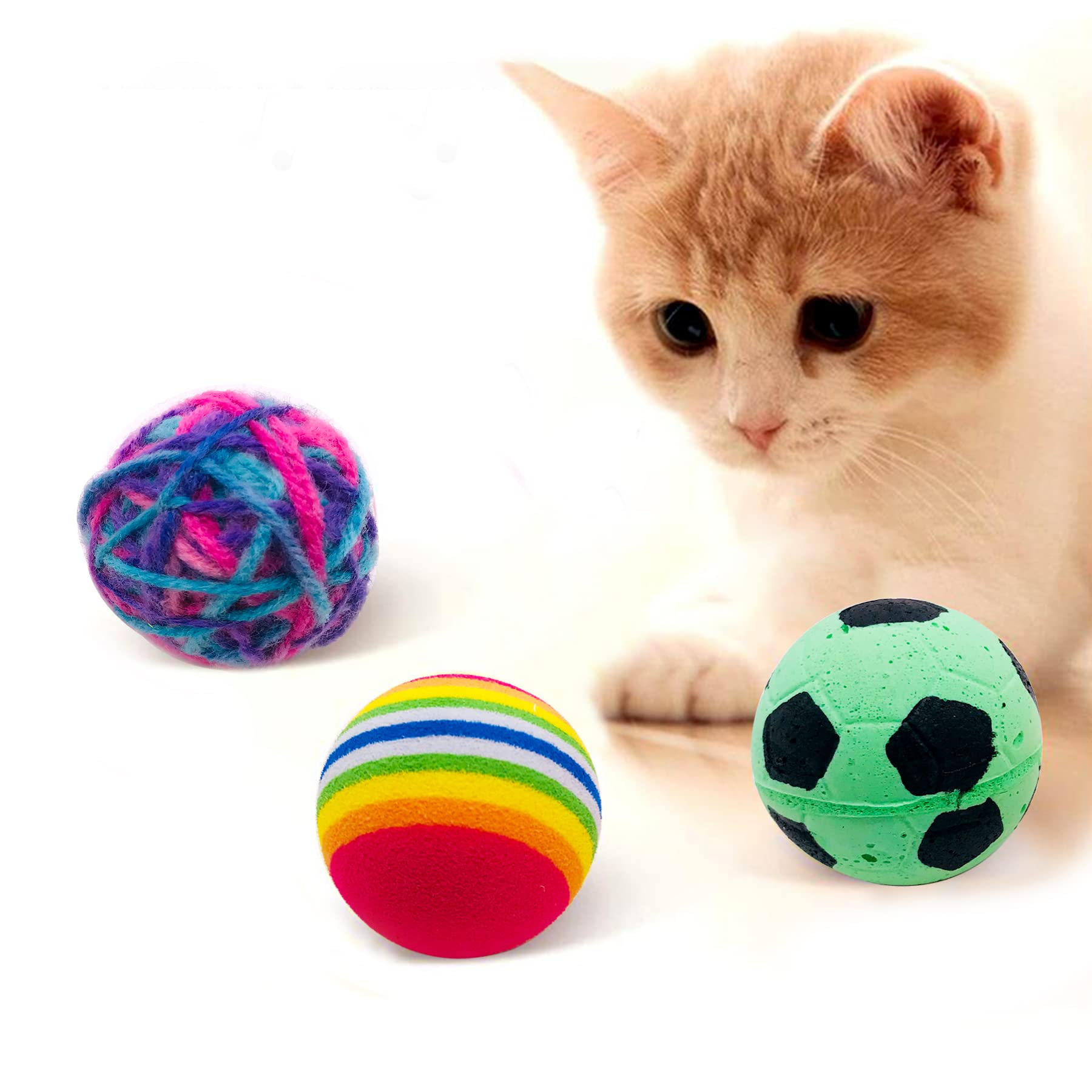 PET SHOW 20Pcs Cats Toys Interactive Kitten Ball Toys Assortments Variety Pack for Indoor Cats Mice Feather Sparkle Crinkle Ball