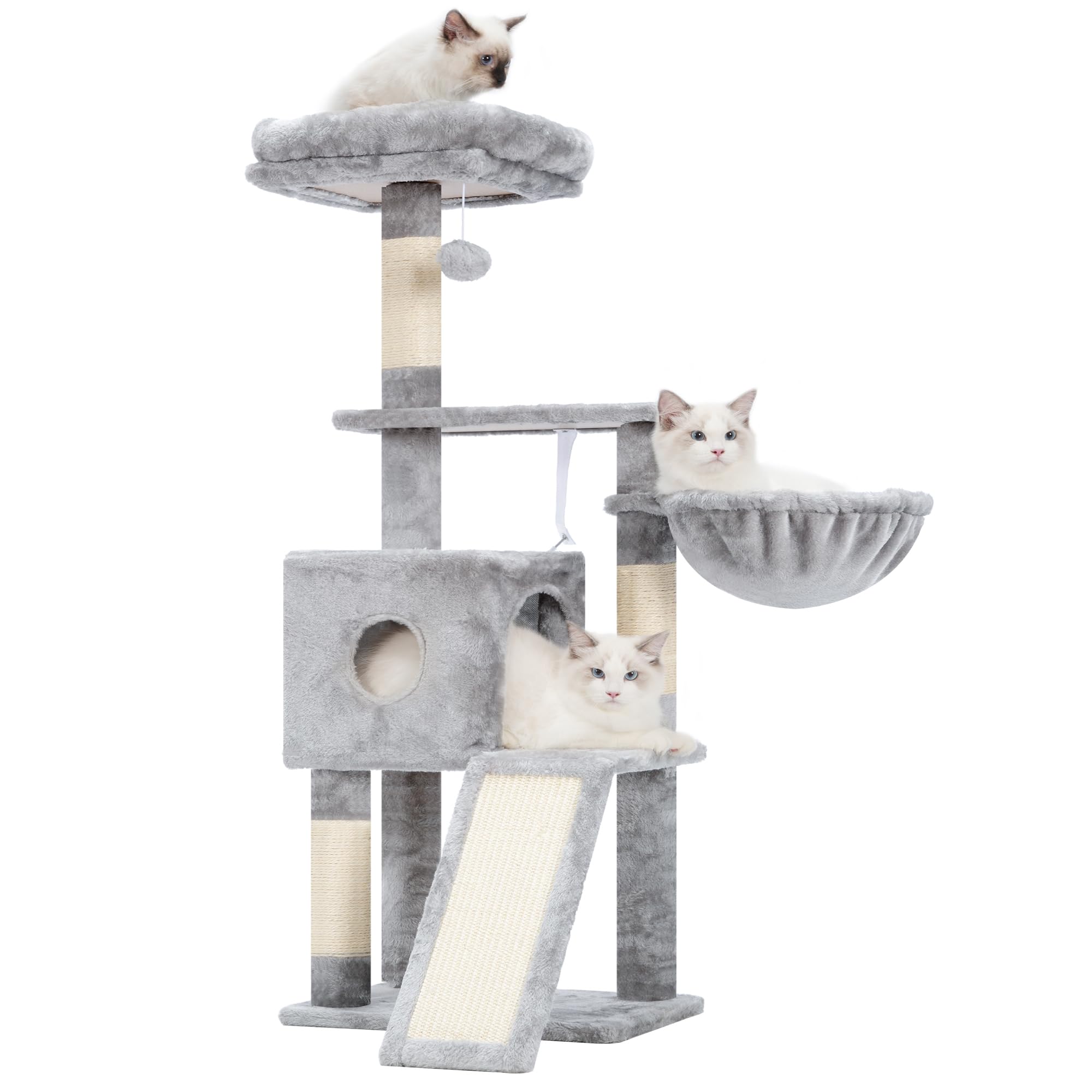 Hey-Brother Cat Tree, 42.5-Inches Cat Tower For Indoor Cats, Plush Multi-Level Kitten Cat Condo With Scratching Post,Ramp, Baske