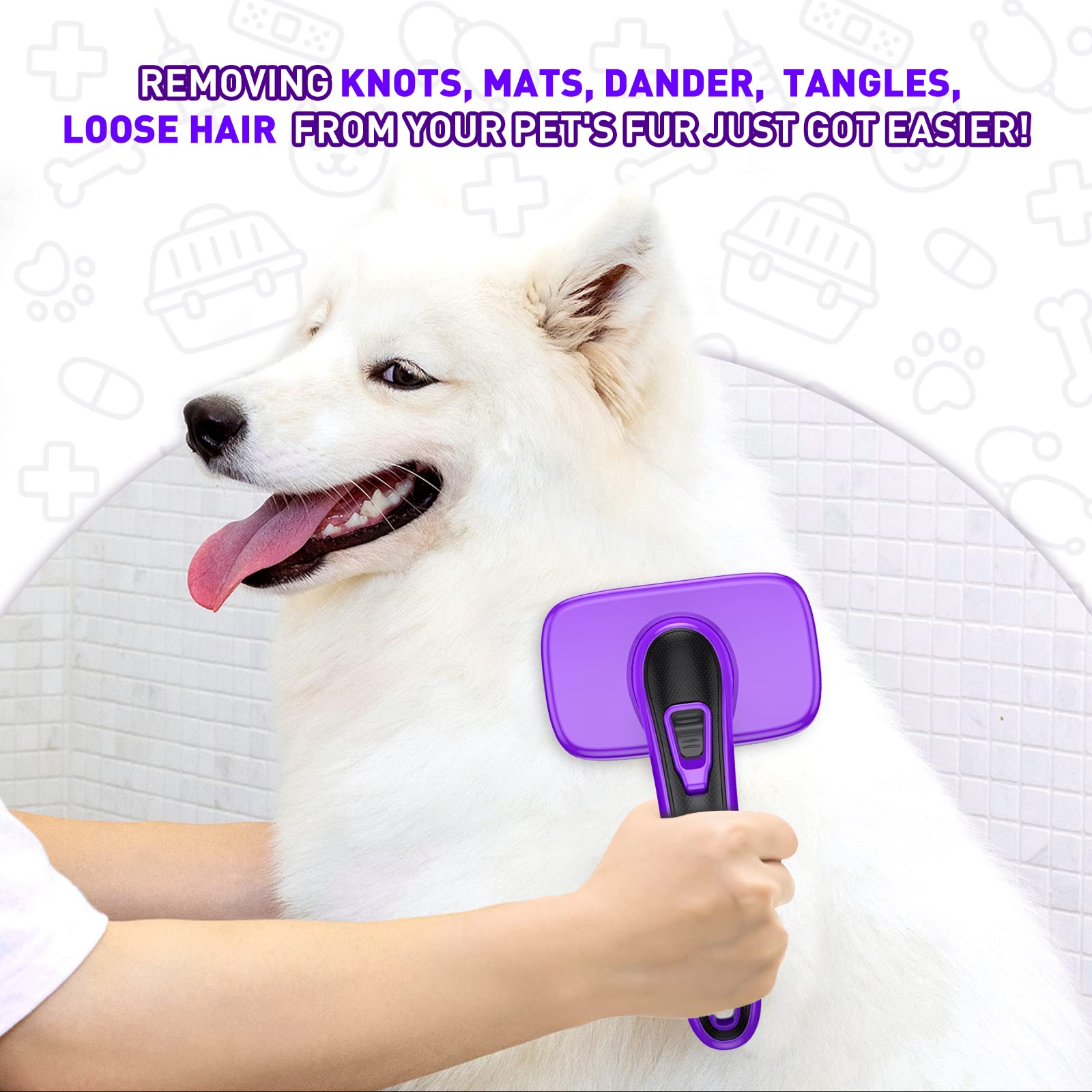 Dogs Cats Self Cleaning Slicker Brush For Shedding And Grooming Any Breed Of Pets, Pain Free Remove Loose Undercoat Knots Mats Tangled Hair For Small Medium Large Animal With Long Short Fur Length