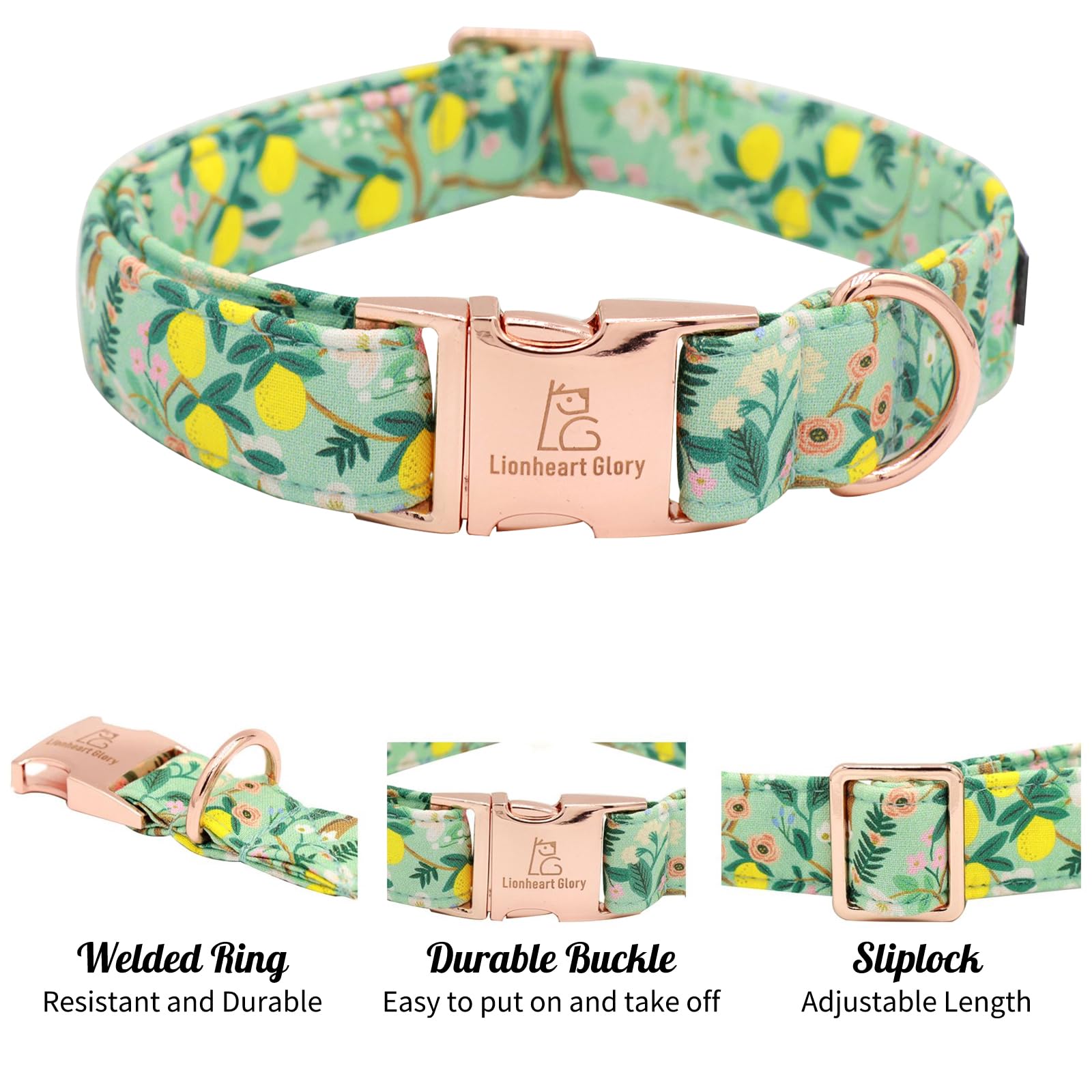 Lionheart Glory Premium Floral Dog Collar Cute Dog Collars Spring Adjustable Soft Dog Collar Girl Pet Collars For X-Small Small