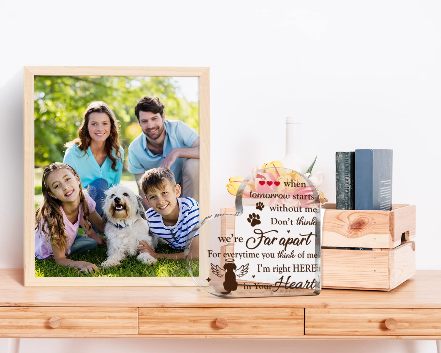 Creoate Dog Memorial Sign For Table, Heart Shaped Acrylic, 6.3 X 6.3 X 0.7 Inches, Pet Memorial, Sentimental, Clear