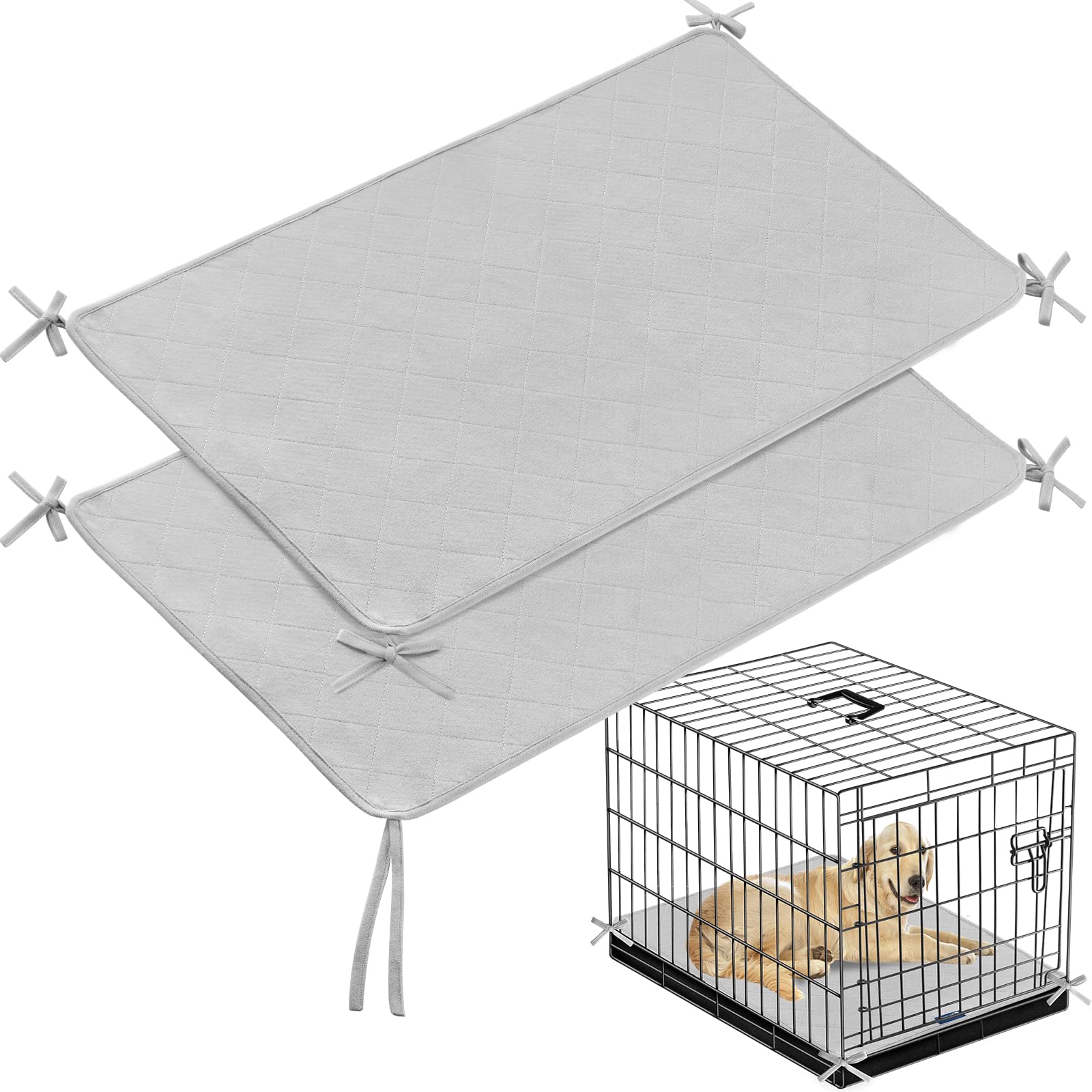 Waterproof Dog Crate Mat With Rope 2 Pack (36X23), Washable Pee Pads For Dogs, Non-Slip Training Pads For Dogs, Fits 36 Inch Dog