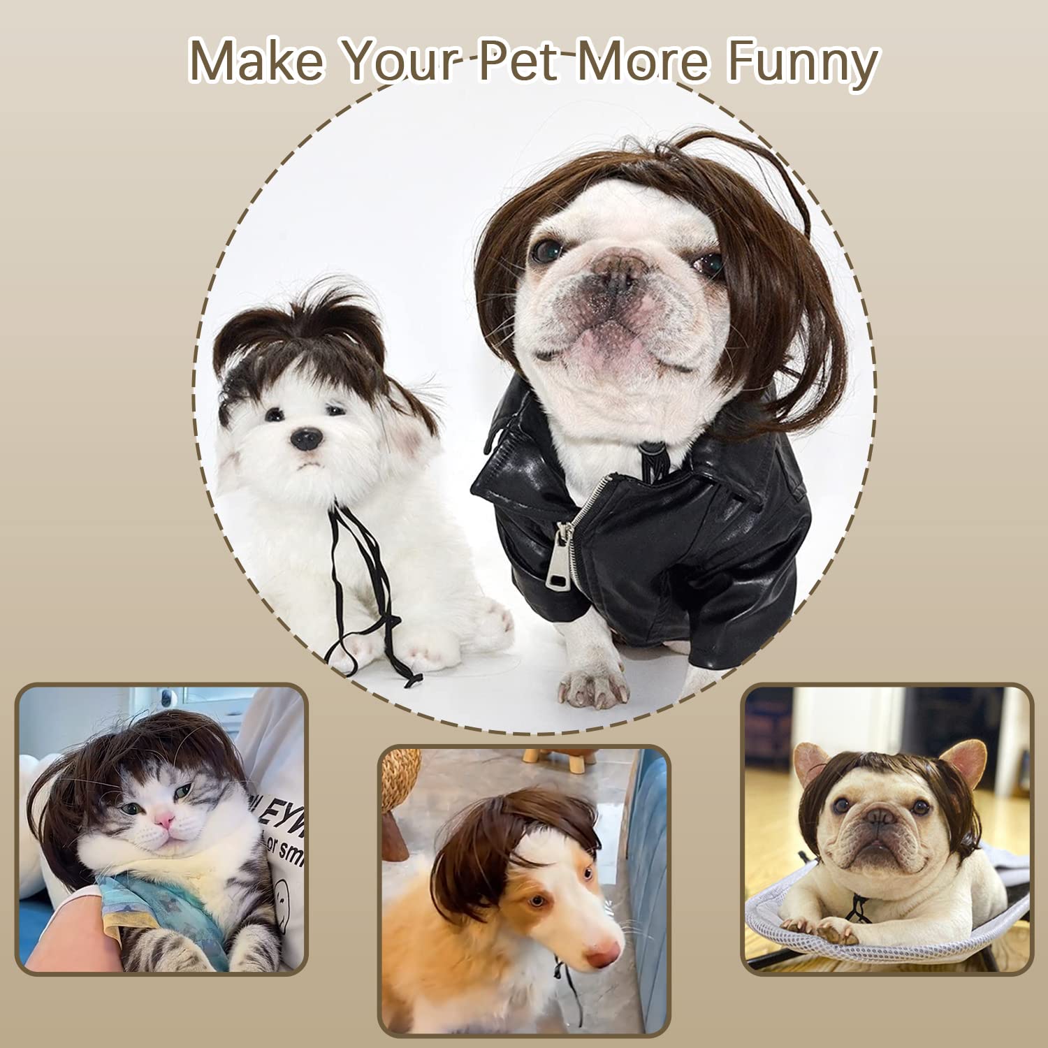Howwfaly Dog Costume Cat Apparel Dog Toys Curly Braids Headgear Wigs Styling Cute Funny Pet Hair Accessories Decoration For Hall