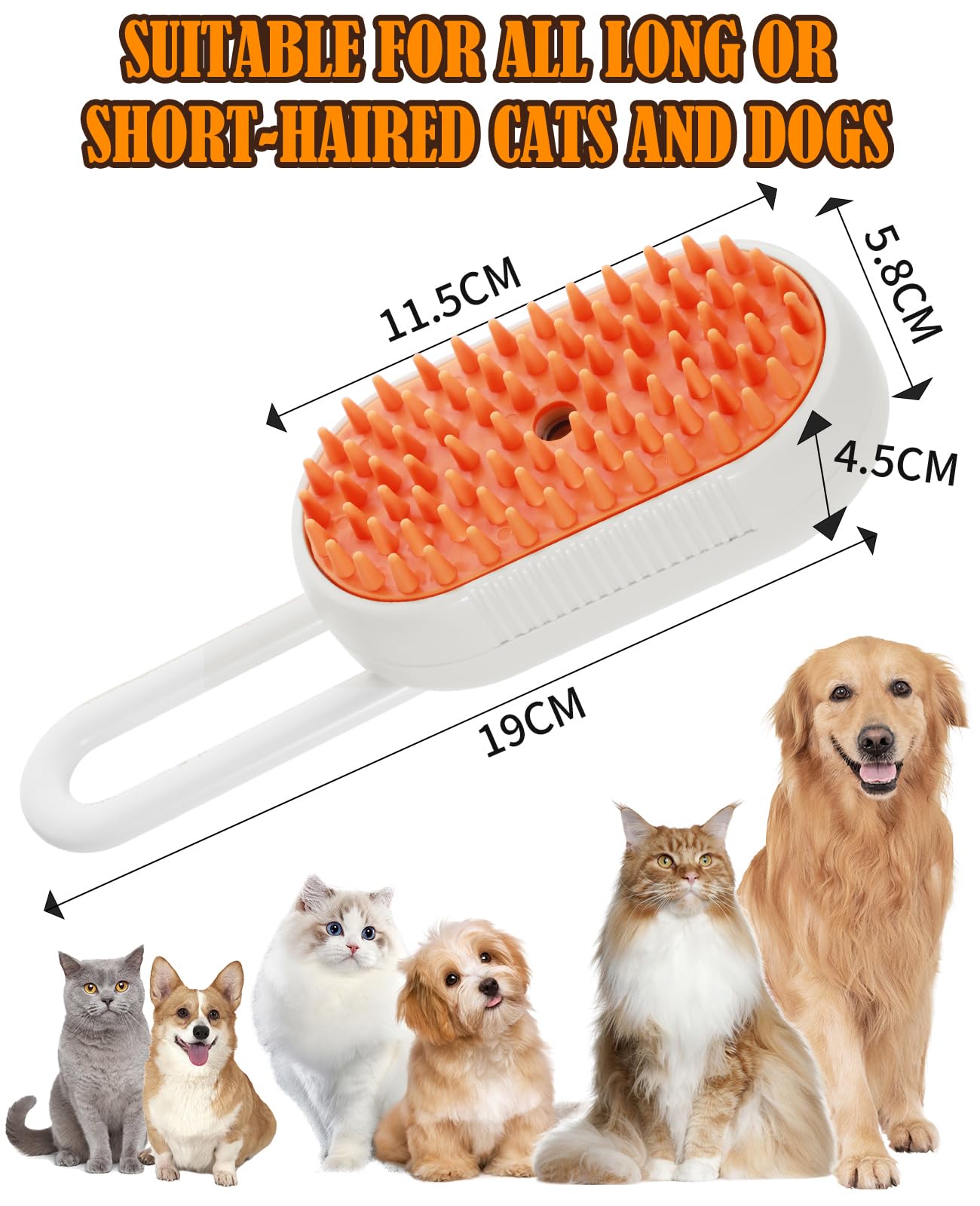 Frelara Cat Steam Brush For Shedding - 3 In 1 Steam Cat Brushes For Grooming And Massage - Adjustable Cat Brush With Steam For D