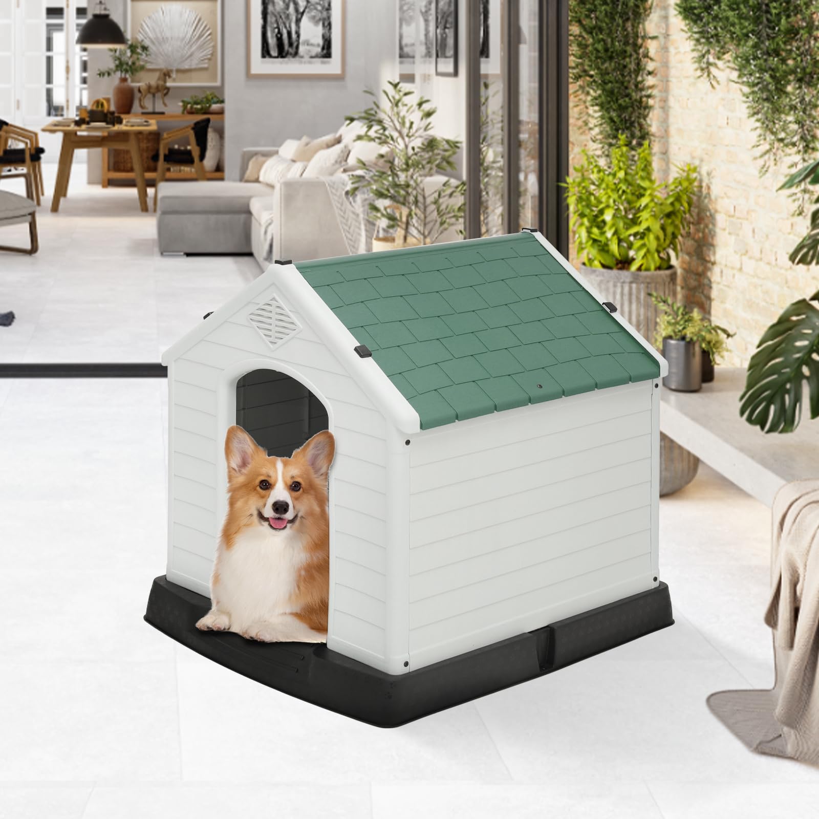 Magshion Big Dog House For Large Dogs Outside Insulated Dog Shelter With Air Vents And Elevated Floor, All Weather Plastic Dogho