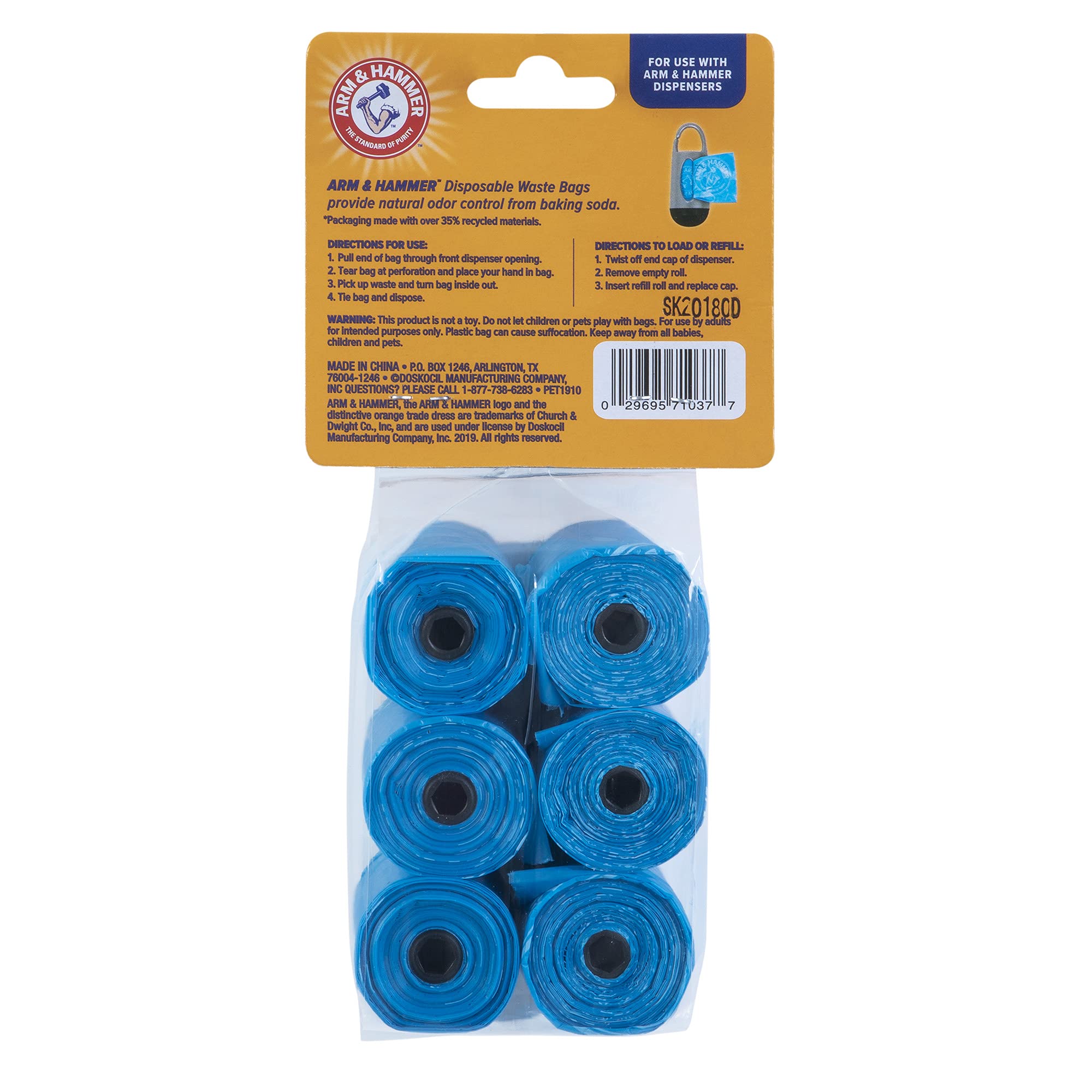 Arm & Hammer Easy-Tear Disposable Dog Poop Bag Refills, Fresh Scent Odor Control, Blue, 90 Dog Poop Bags 7 X 2.5 Inches