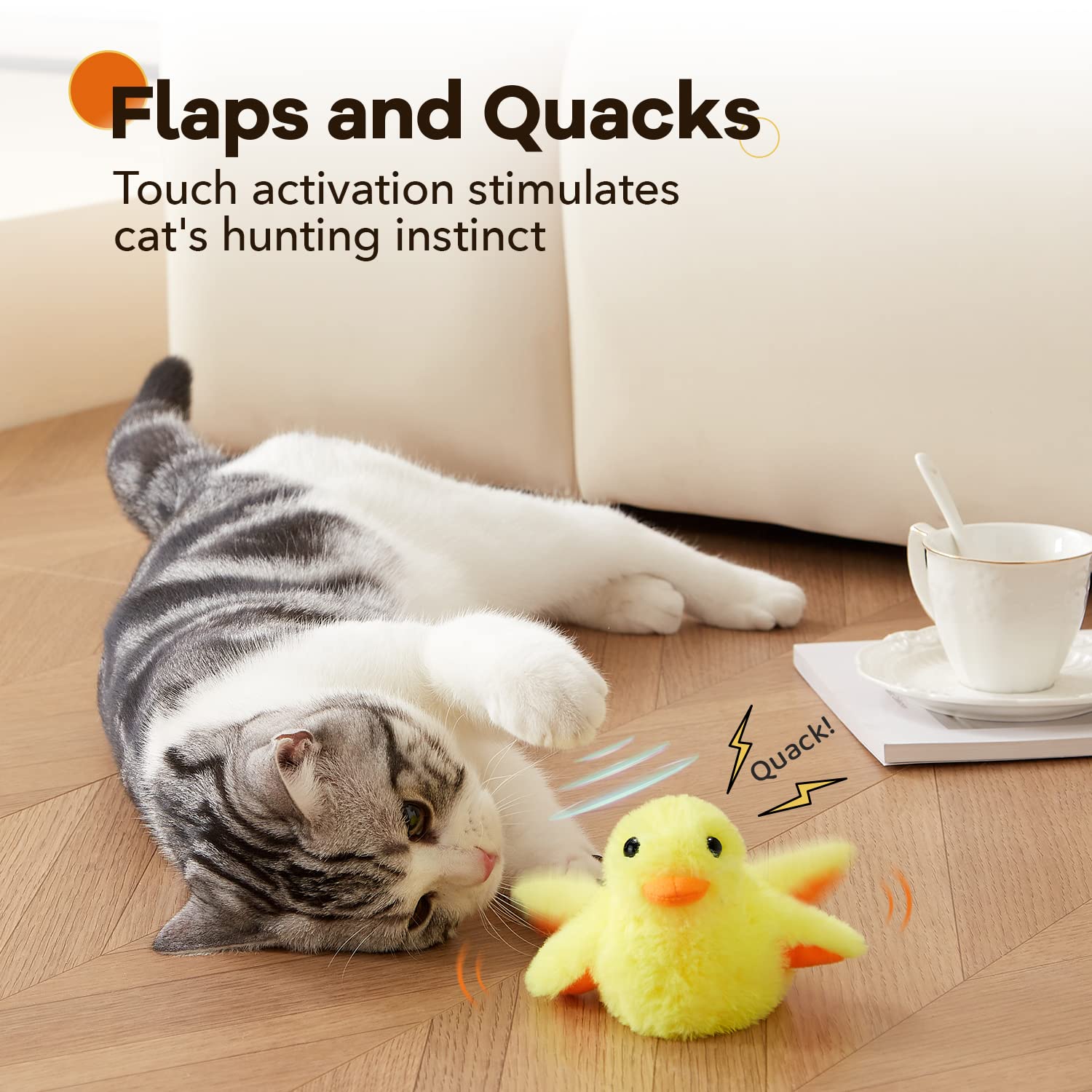 Potaroma Cat Toys Rechargeable Flapping Duck With Silvervine Catnip, Lifelike Quack Chirping, Touch Activated Kitten Kicker Plus
