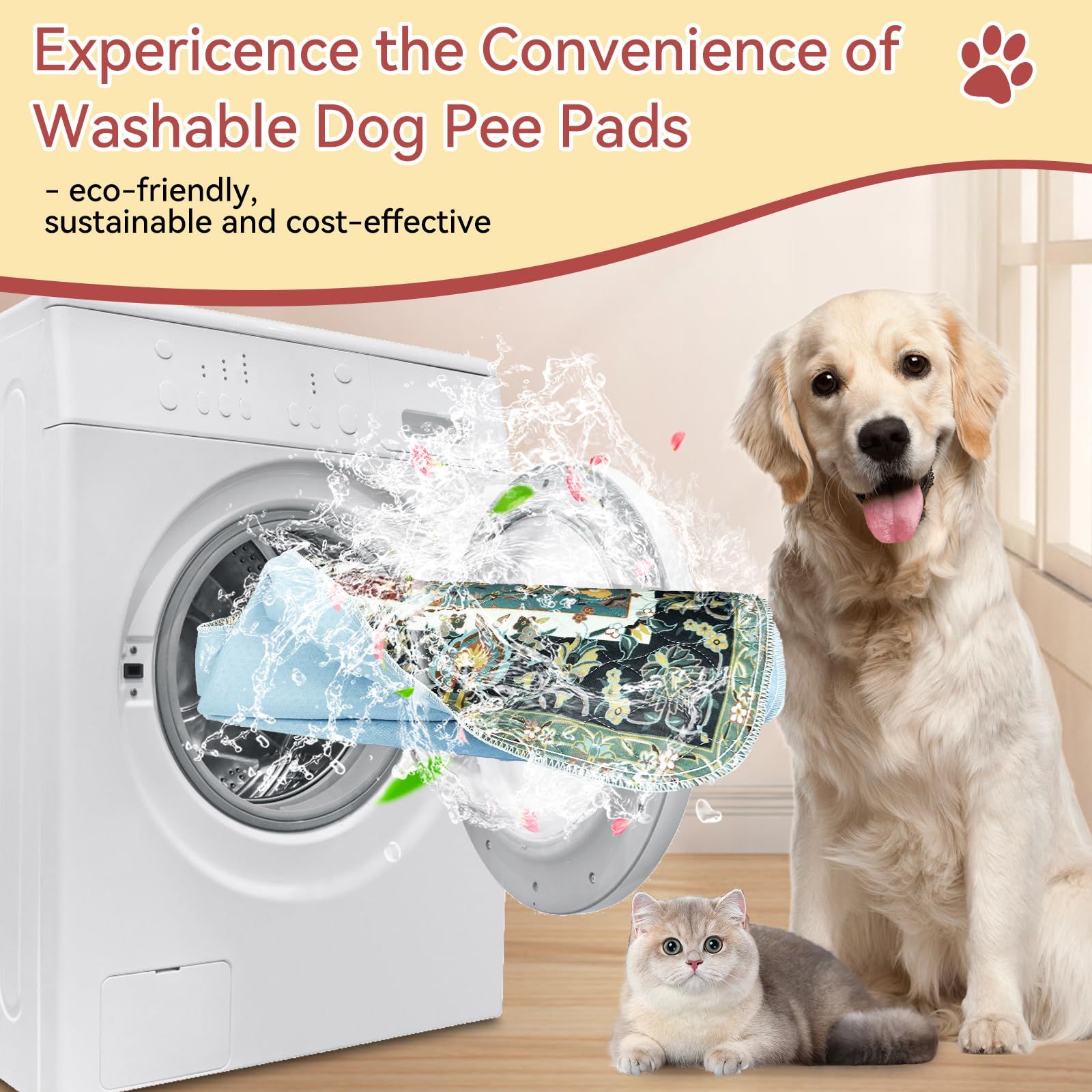 Washable Pee Pads For Dogs, 1 Pack 72'' X72'' Waterproof Non-Slip Puppy Pad With Fast Absorbent, Reusable Rug For Training Trave