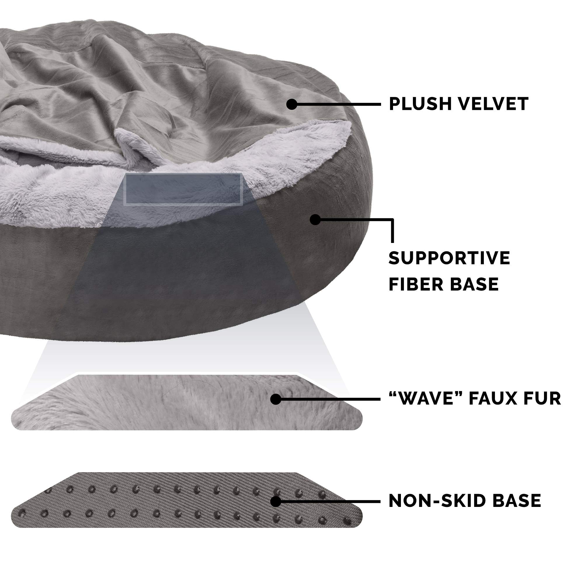 Furhaven 24'' Round Calming Donut Dog Bed For Indoor Cats & Small Dogs, Washable, For Dogs Up To 20 Lbs - Plush Velvet Waves Hoo