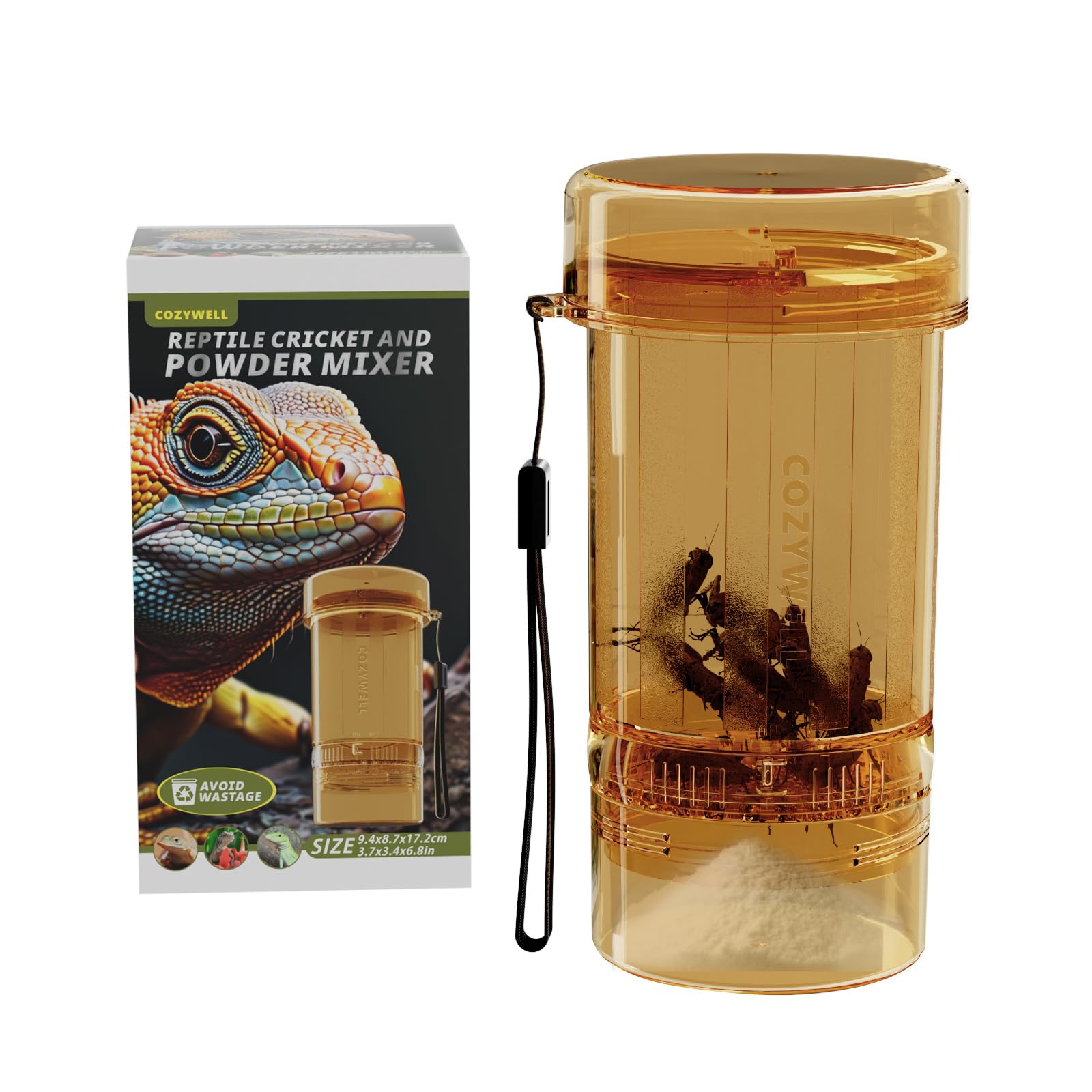 COZYWELL Cricket Calcium Powder Mixer for Reptiles,Easy-to-Use Cricket Keeper Calcium Shaker for Even Coating, Reptile Nutrition