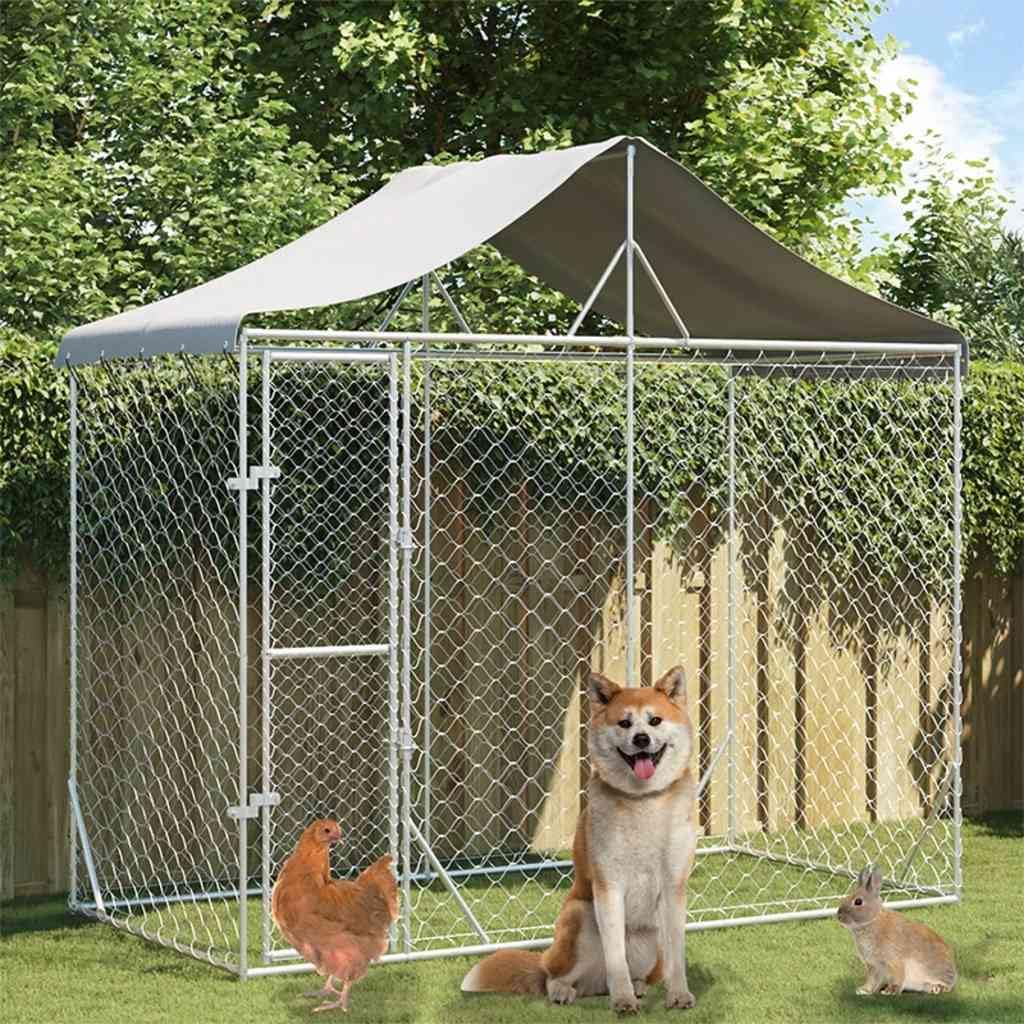 vidaXL Outdoor Dog Kennel with Roof Silver 9.8x4.9x8.2 Galvanized Steel