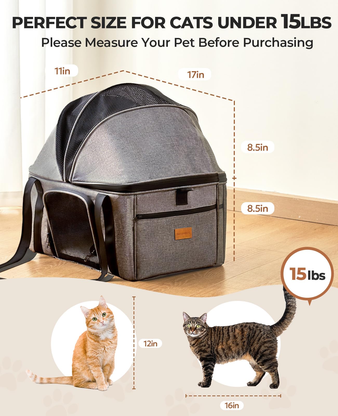 Burgeonnest Top-Expandable Large Cat Carrier, Soft Sided Cat Bag Carrier For Medium Large Cat 15 Lbs, Upgrade Small Dog Car Seat