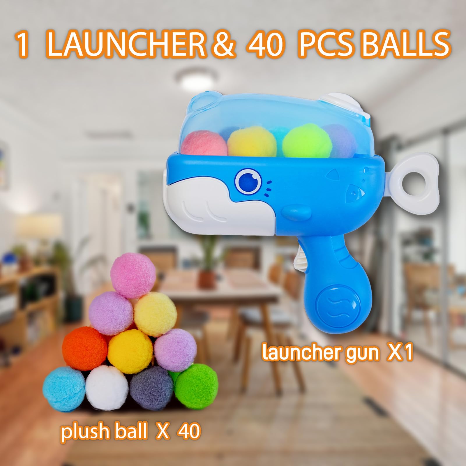 Momomeo 49Pcs Cat Ball Toy Launcher Gun, Cat Ball Fetch Toys, 40 Pcs Larger Silent Plush Pom Pom Balls With 1 Toy Launcher Gun F