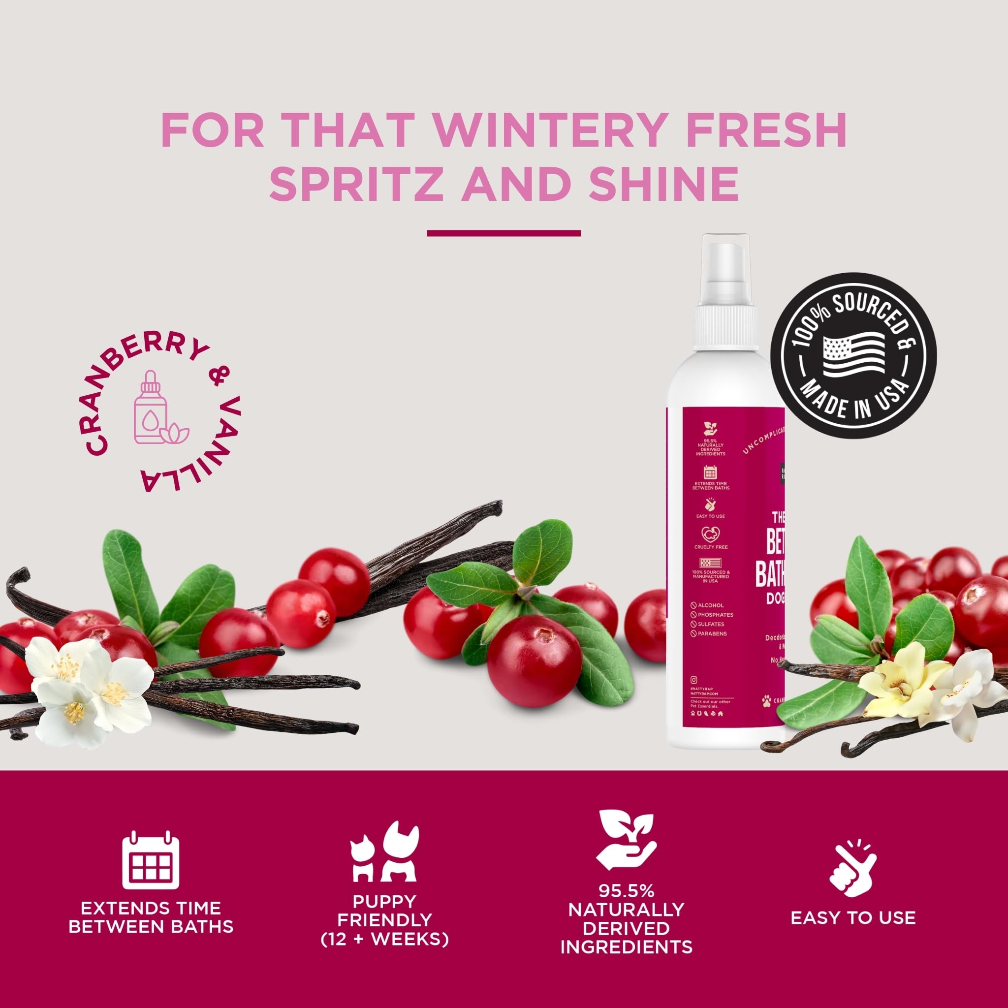 Natural Rapport Dog Cologne Spray Cranberry & Vanilla Scent - The Only Between Bath Spray Dogs Need - Convenient, Dog Deodorant Spray And Pet Urine Odor Eliminator Perfume (8 Fl Oz.)