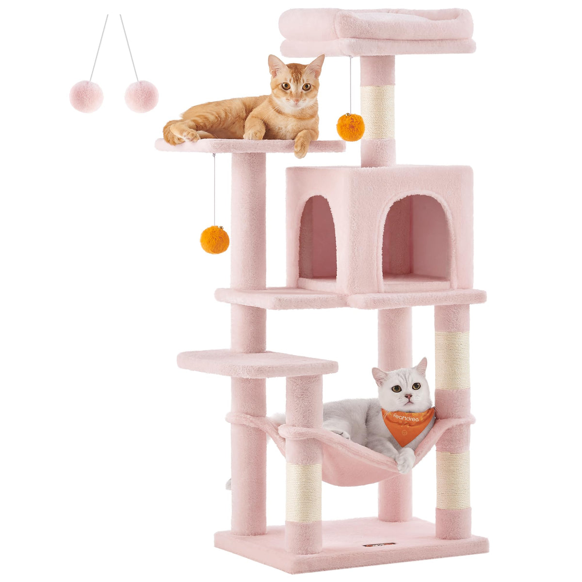 Feandrea Cat Tree, 44.1-Inch Cat Tower For Indoor Cats, Multi-Level Cat Condo With 4 Scratching Posts, 2 Perches, Hammock, Cave, Jelly Pink Upct261P01