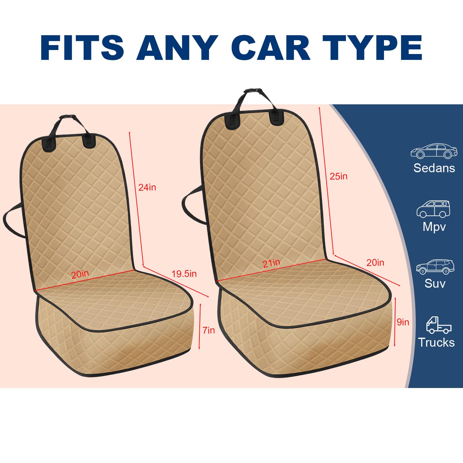 Horjones Dog Car Seat Cover,Waterproof And Nonslip Front Seat Dog Cover,Car Seat Protector For Cars,Trucks,Suvs And Jeep(M-Khaki