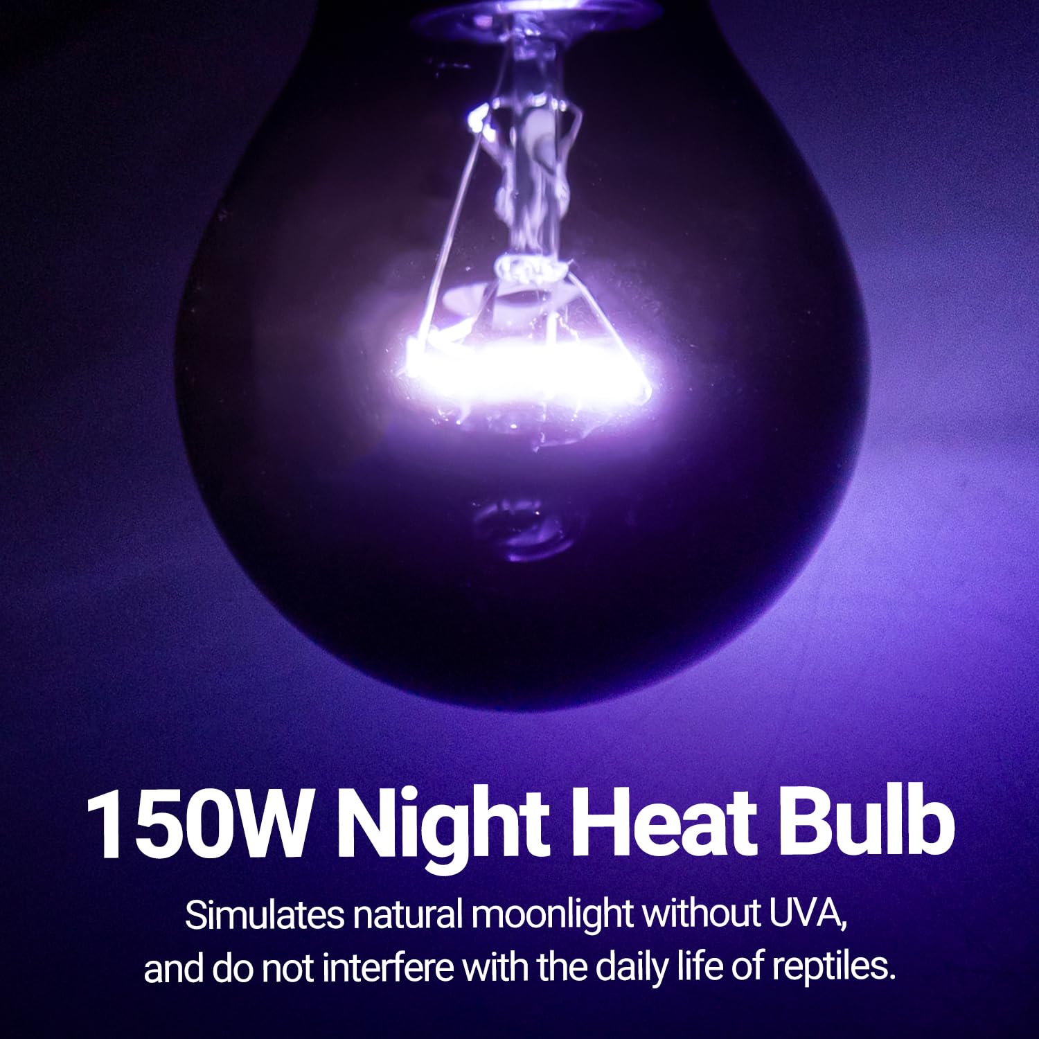 REPTI ZOO 150W Reptile Heat Lamp - Purple Infrared Moonlight Bulb, Model MHL150D, Simulates Natural Night Heat for Reptiles and Amphibians