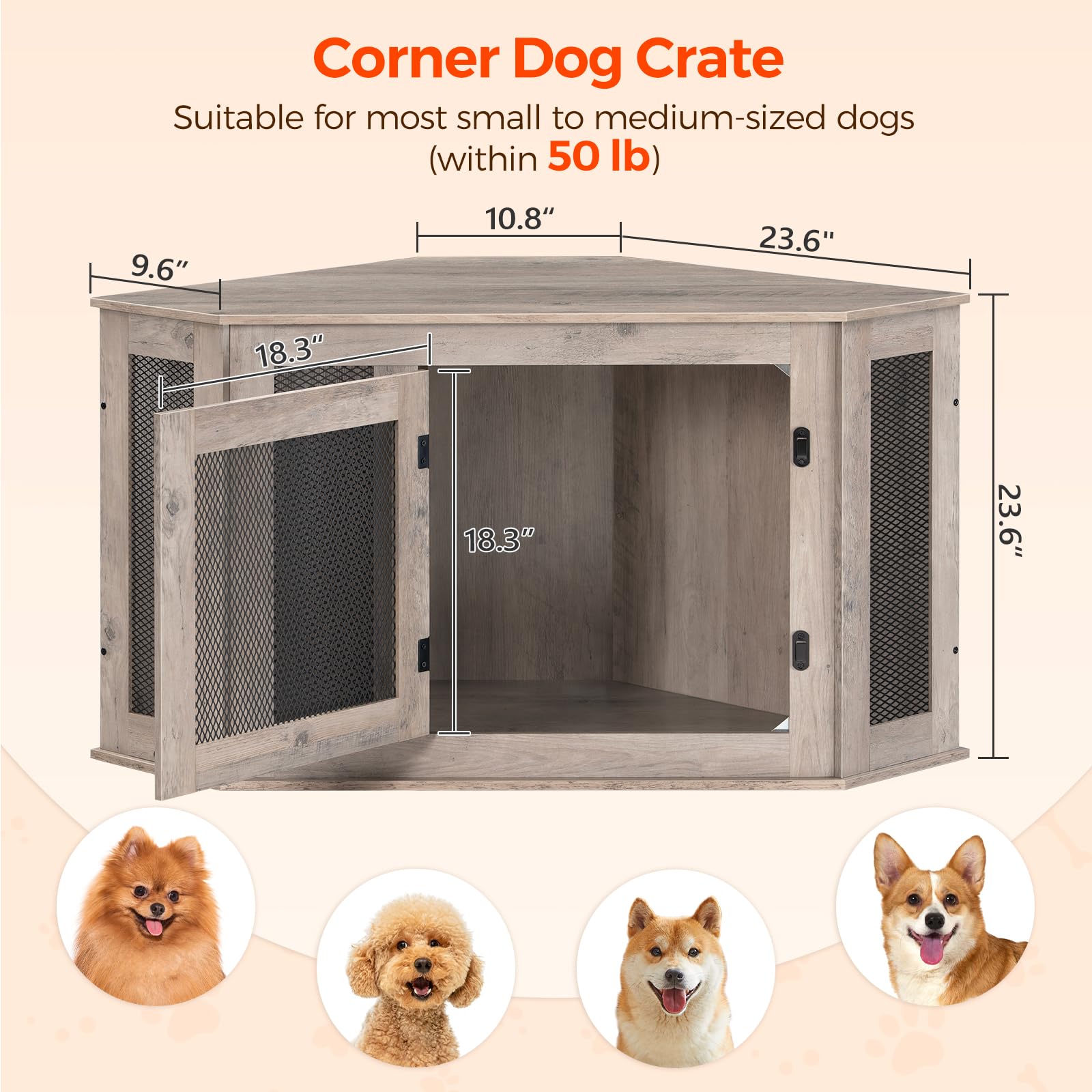 MAHANCRIS Wooden Dog Crate Furniture, Indoor End Table, 44.5"x23.6"x23.6", Greige & Black, Model DCHG0801 for Small Medium