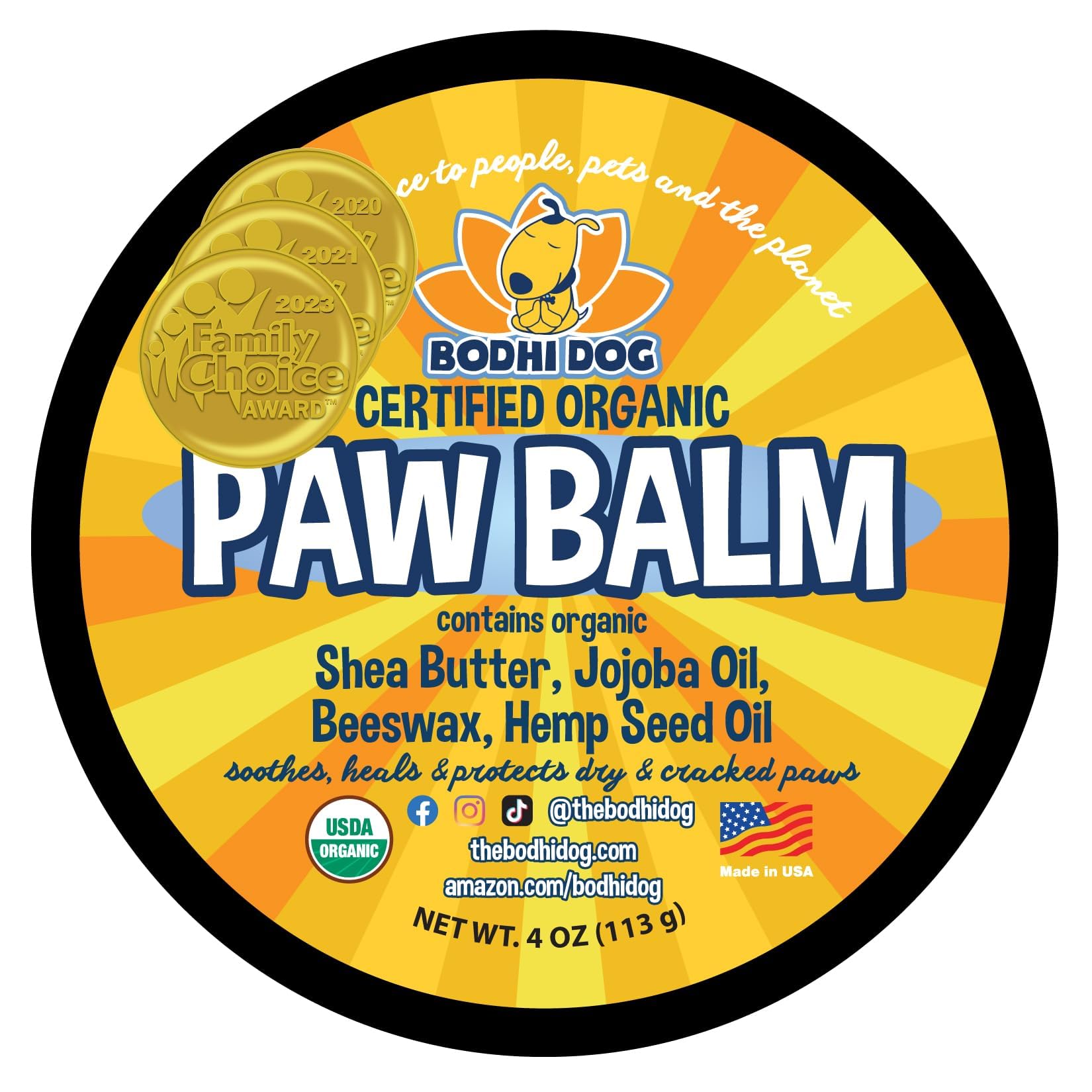 Bodhi Dog Paw Balm - Usda Certified Organic, Natural Healing & Soothing For Dry, Cracking, Rough Pet Paws- Protects, Restores, &