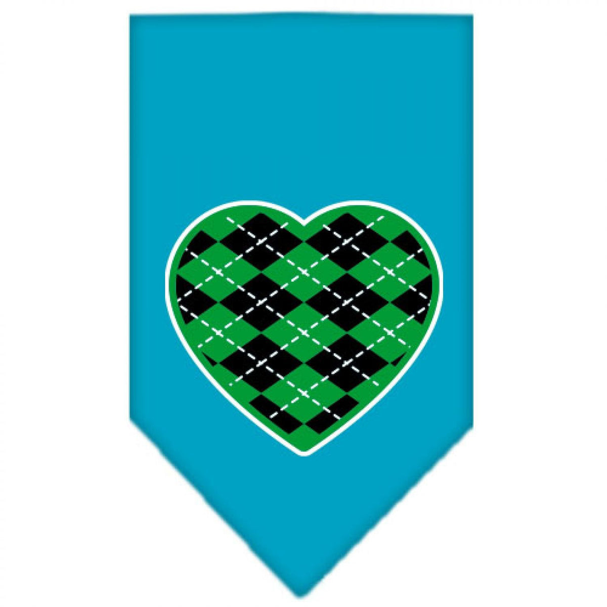 Pet and Dog Bandana Screen Printed, &quot;Green Argyle Heart&quot; Turquoise Small