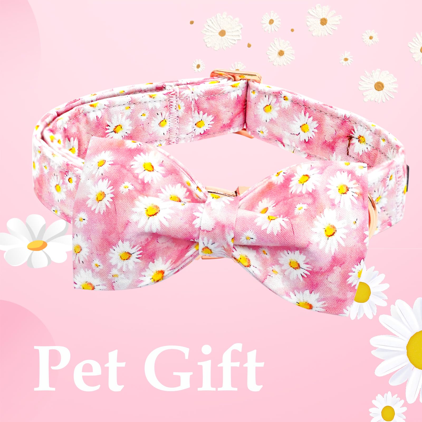 Lionheart Glory Dog Collar, Pink Floral Pattern Dog Bow Collar Girl Dog Collars With Bows Adjustable Durable Collar For Small Do