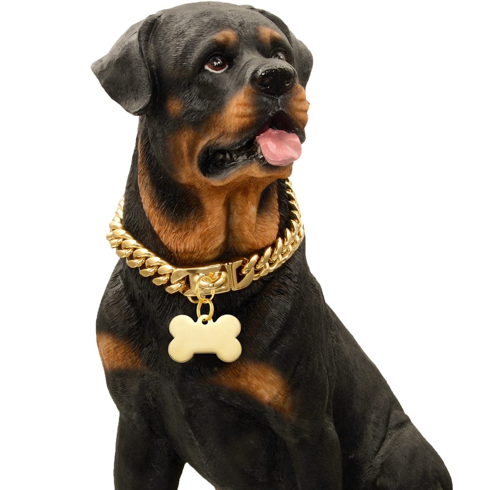 Stainless Steel Buckle Dog Collar, Cool Charm Pet Bulldog Jewelry Necklace, Waterproof Rose Gold Black Silver Heavy Duty Anti-Ch