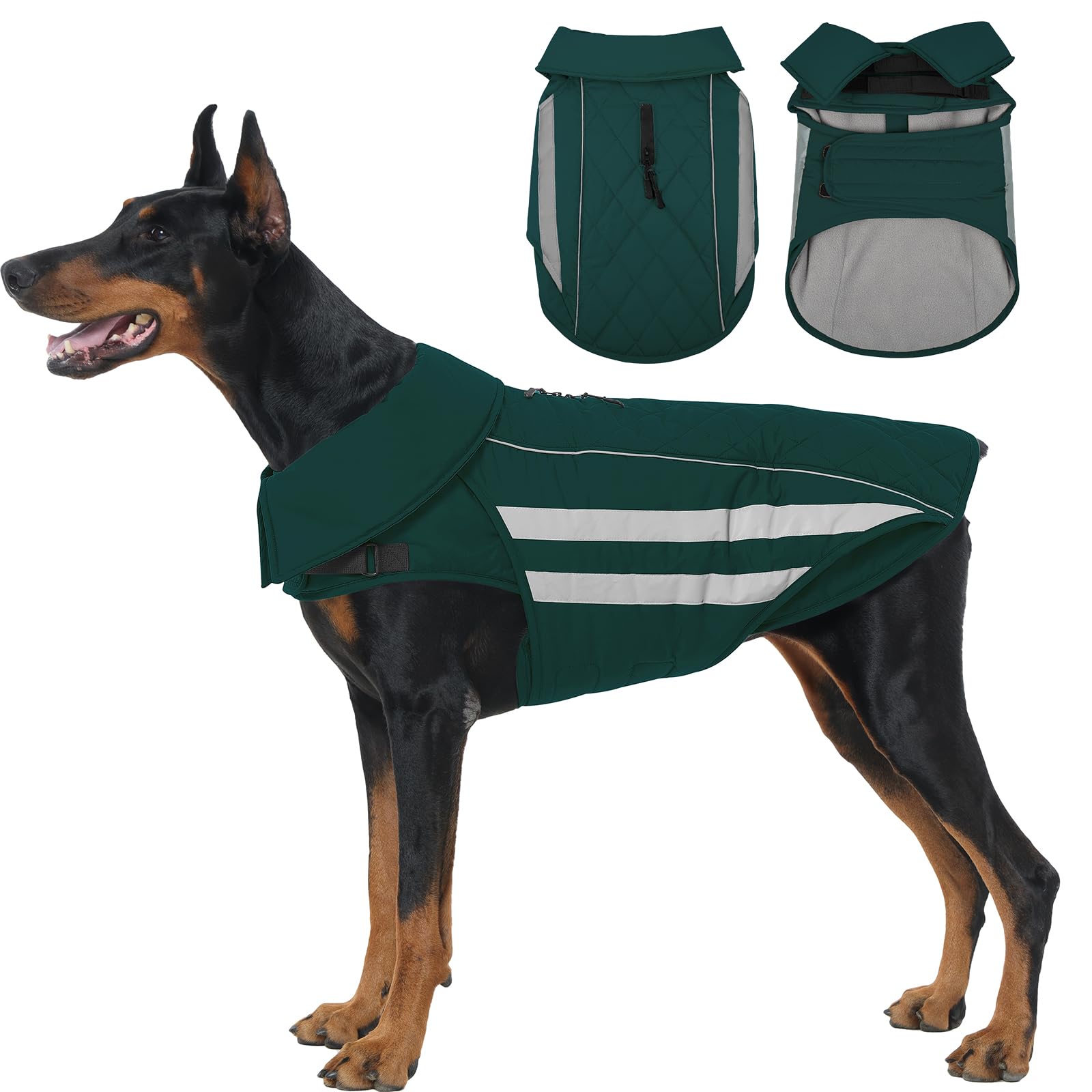 IECOii Dog Jacket for Broad & Deep-Chested Breeds- Reflective Winter Warm Coats Waterproof Vest Jacket Adjustable Cold Weather C