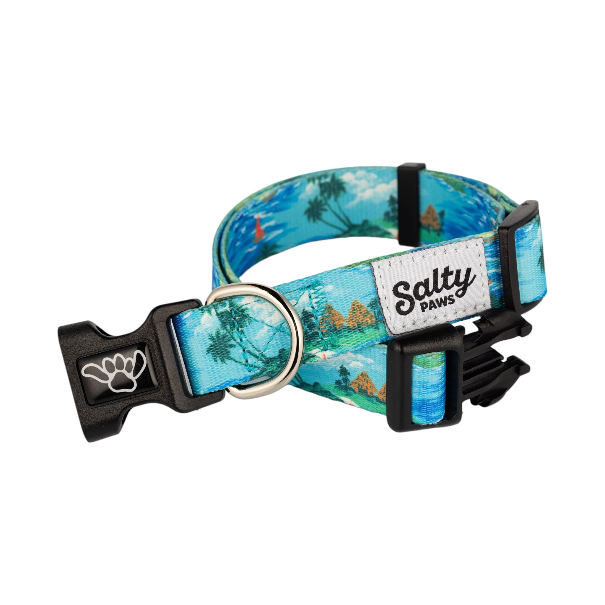 Shaka'S Salty Paws Boy & Girl Dog Collar Small Medium Large (Large Dog Collar Adj. 18'-26' For Dogs 50-90 Lbs, Tahititan Ocean
