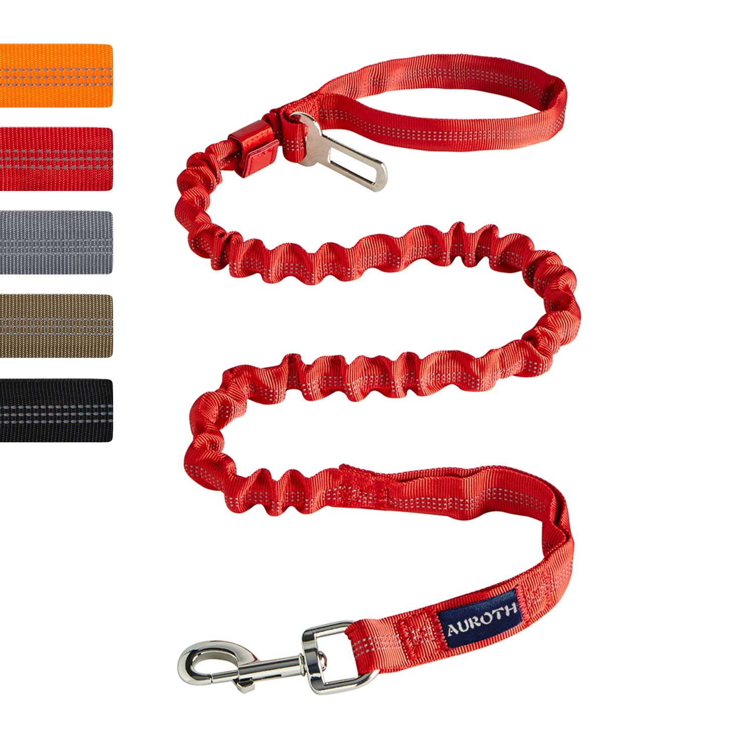 Auroth Heavy Duty Bungee Dog Leash For Large Breeds - 6Ft With 2 Padded Handles, Shock Absorption, No Pull Training, Red