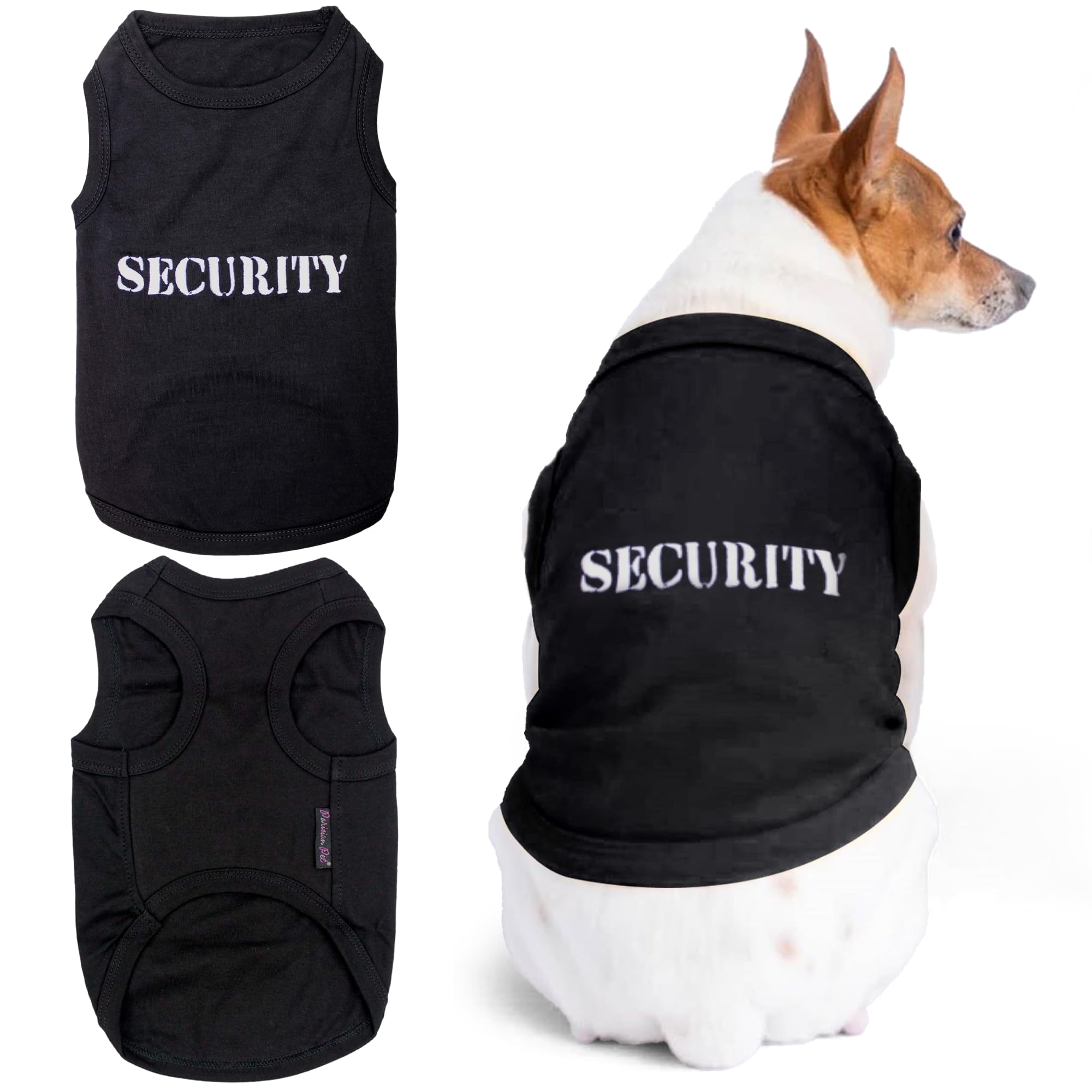 Parisian Pet Dog T-Shirt With Embroidered 'Security' Word - 100% Cotton, Breathable Dog Security Shirt - Sleeveless Pet Vest - Machine Washable Dog Shirts For Small Dogs, S