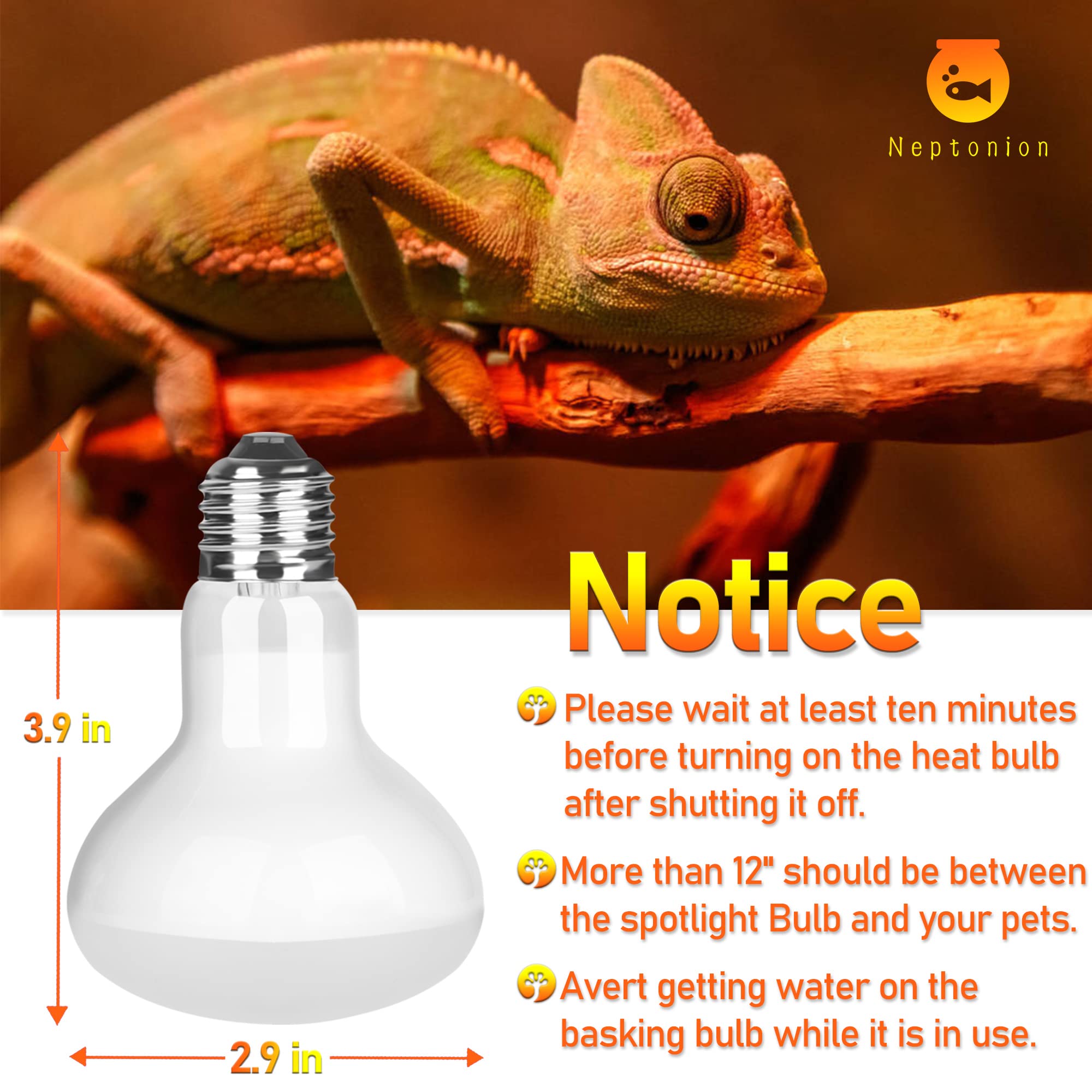 Neptonion 2Pack Reptile Heat Lamp 75W Uv Heat Light Bulb, Basking Daylight Spot Bulb For Lizard, Tortoise, Bearded Dragon (E26,110V)