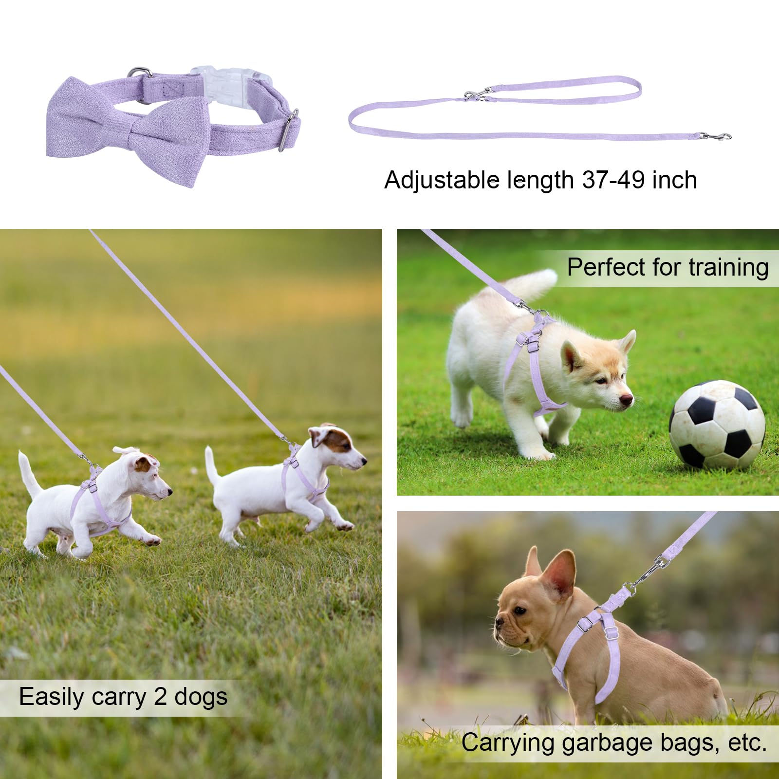 Dog Harness And Leash Set, Xxs No Pull Adjustable Puppy Harness With Multifunction Purple Dog Leash And Collar, Soft No Choke Es