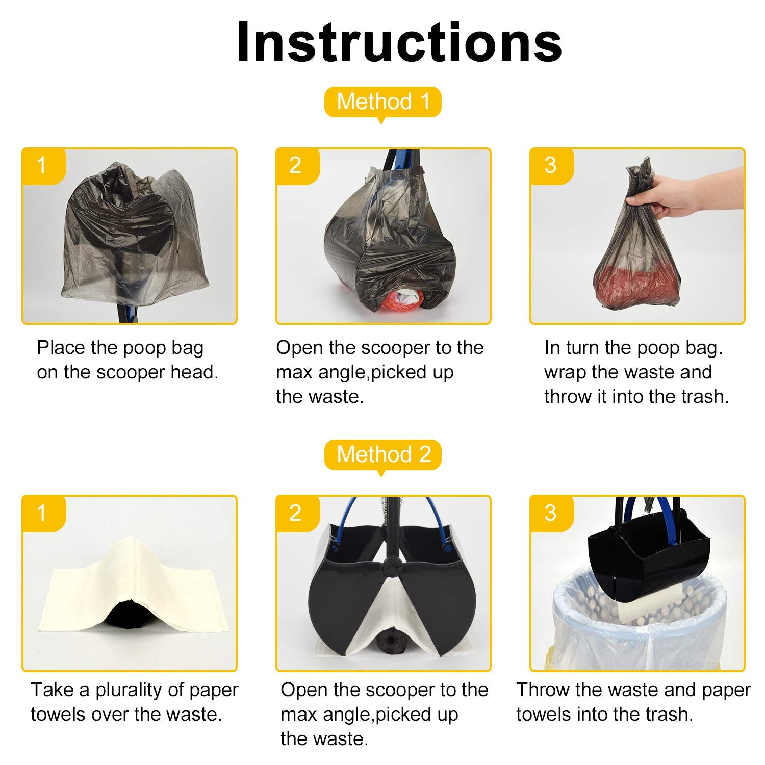 Petinccn Pooper Scooper Long Handle Top Paw Jaws Poop Scoop Dog Sanitary Waste Pickup Removal For Small,Medium, Large, Xl Pets Waste Bag Holder Feces Remover Portable Heavy Duty Disposer With Bags