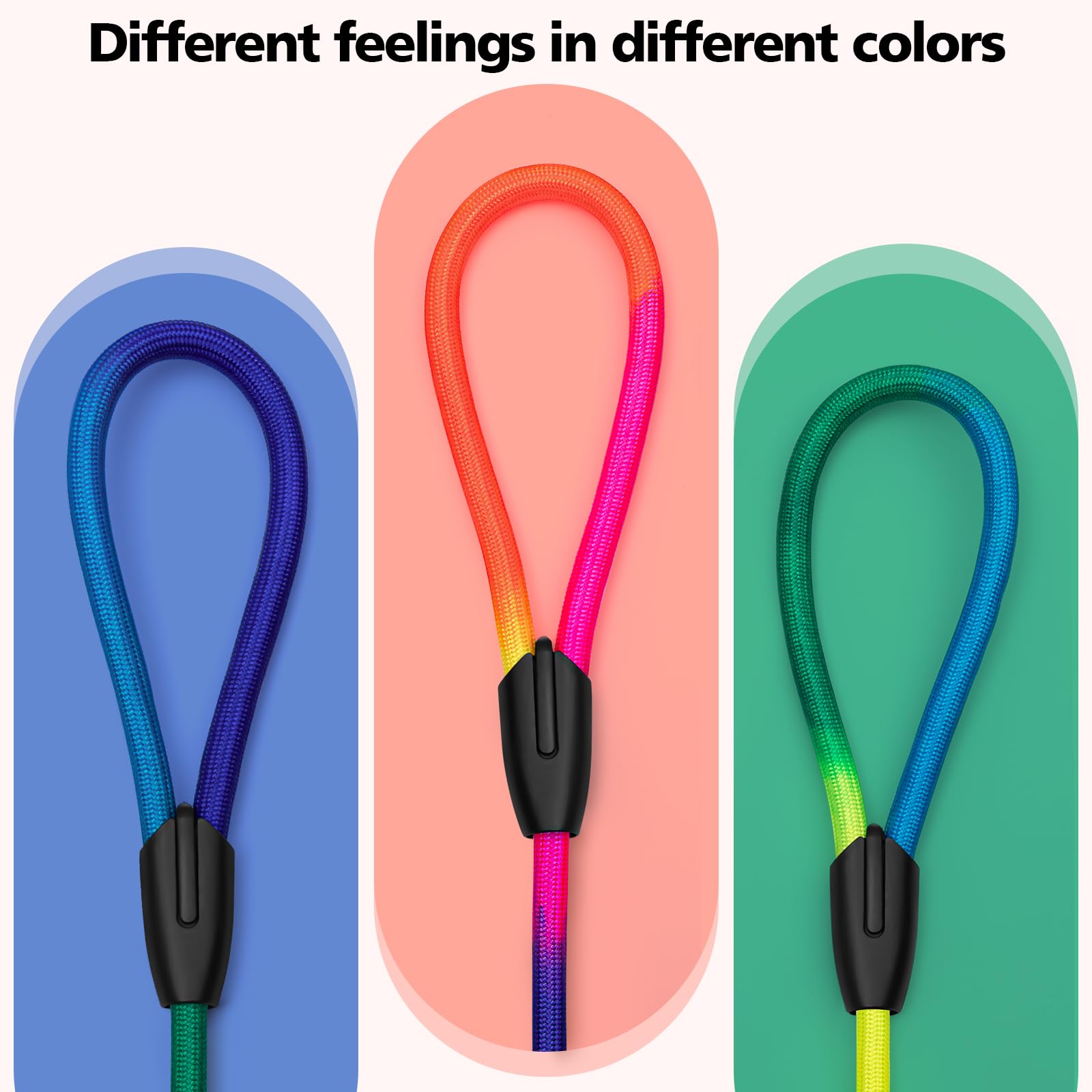 Fovrlzse 3-Pack Adjustable Rainbow Adjustable Slip Leads For Dogs - No-Pull Training For Small & Medium Dogs