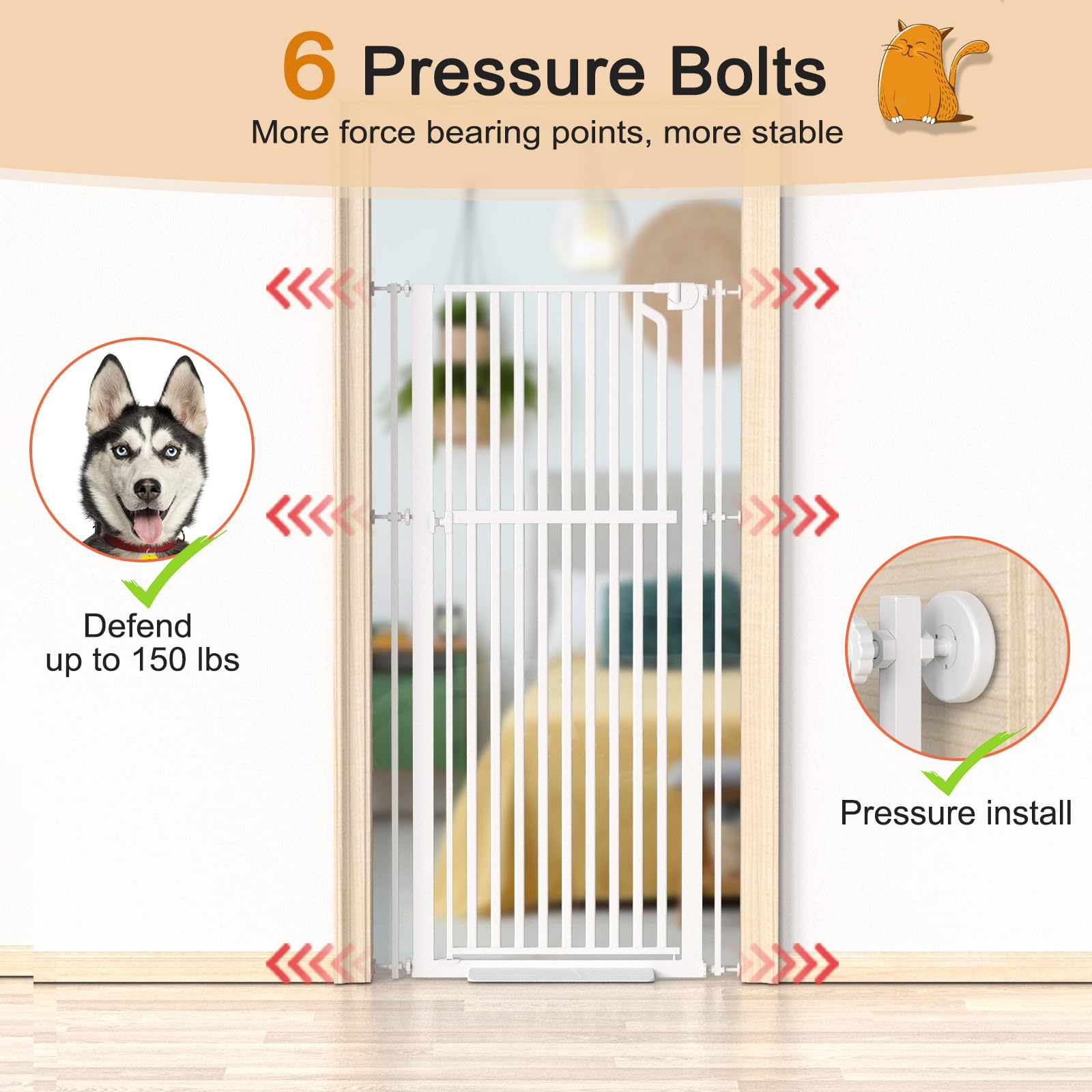 Senneny Extra Tall Cat Gate, Auto Close, One-Hand Open, Metal, Fits 29.5”-33.4” Wide, White