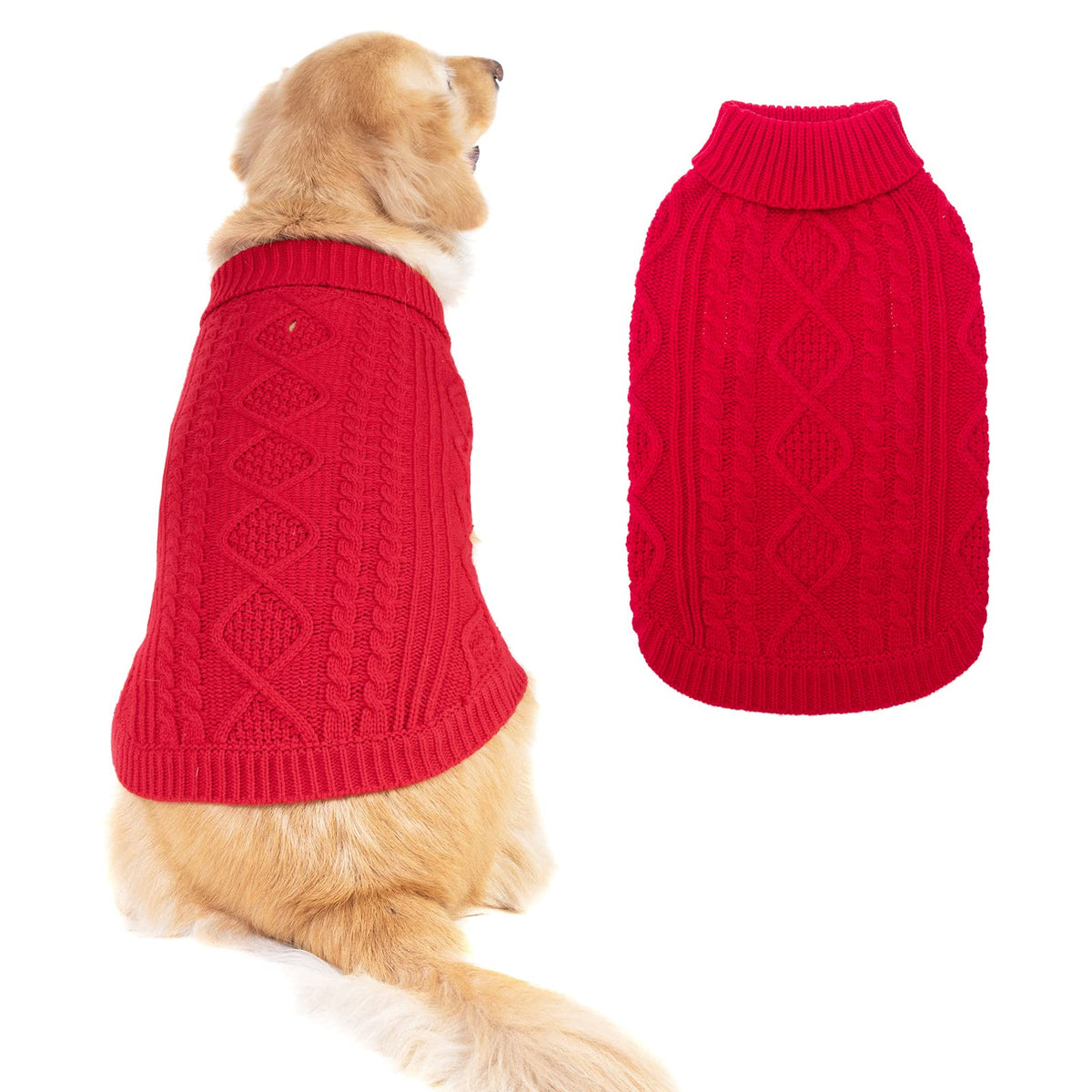 Bingpet Dog Knitted Sweaters - Turtleneck - Classic Cable Knit Dog Jumper Coat Warm Sweartershirts Outfits For Dogs Cats In Autu