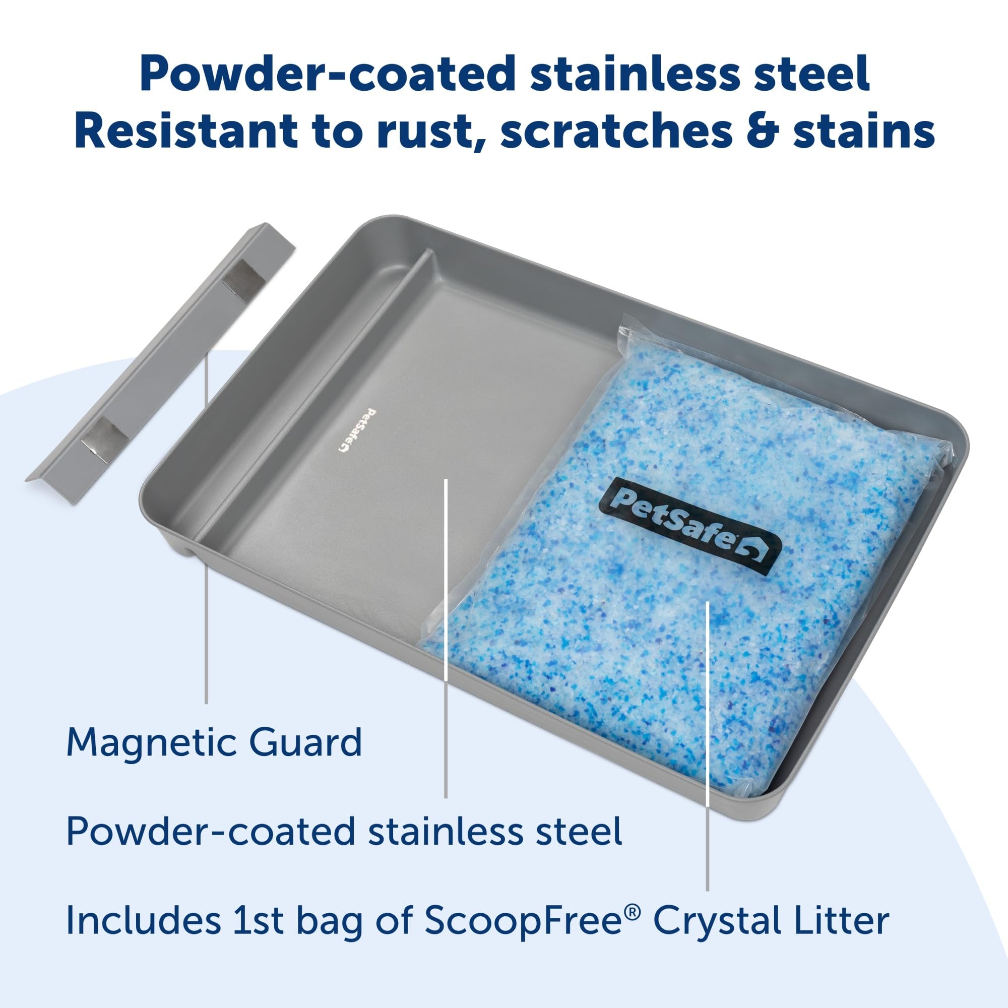 Official Petsafe Scoopfree Stainless Steel Reusable Tray - Includes 4.3 Lb. Of Premium Non-Clumping Crystal Cat Litter, Fresh Sc