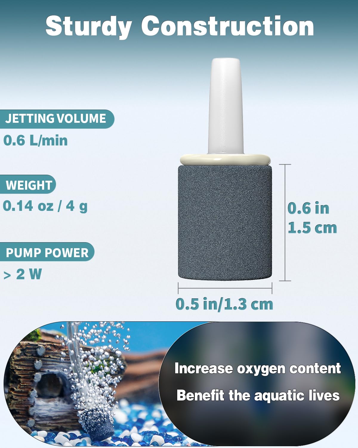 Pawfly Aquarium 0.6 Inch Air Stone Cylinder Bubble Diffuser Release Tool for Nano Air Pumps Small Buckets and Fish Tanks, 12 Pac